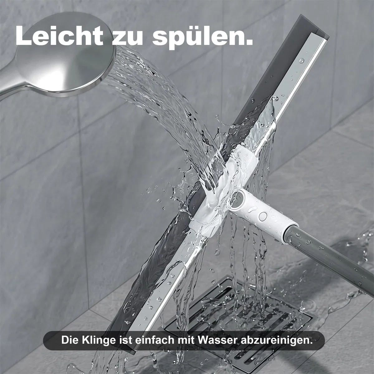 CTIME Wasserschieber Bodenabzieher - höhenverstellbarem Stiel (bis 1475mm) und 40 cm Silikonlippe. Entfernt Wasser und Haare effizient von allen glatten Oberflächen in Bad, Küche, Garage und Terrasse.
