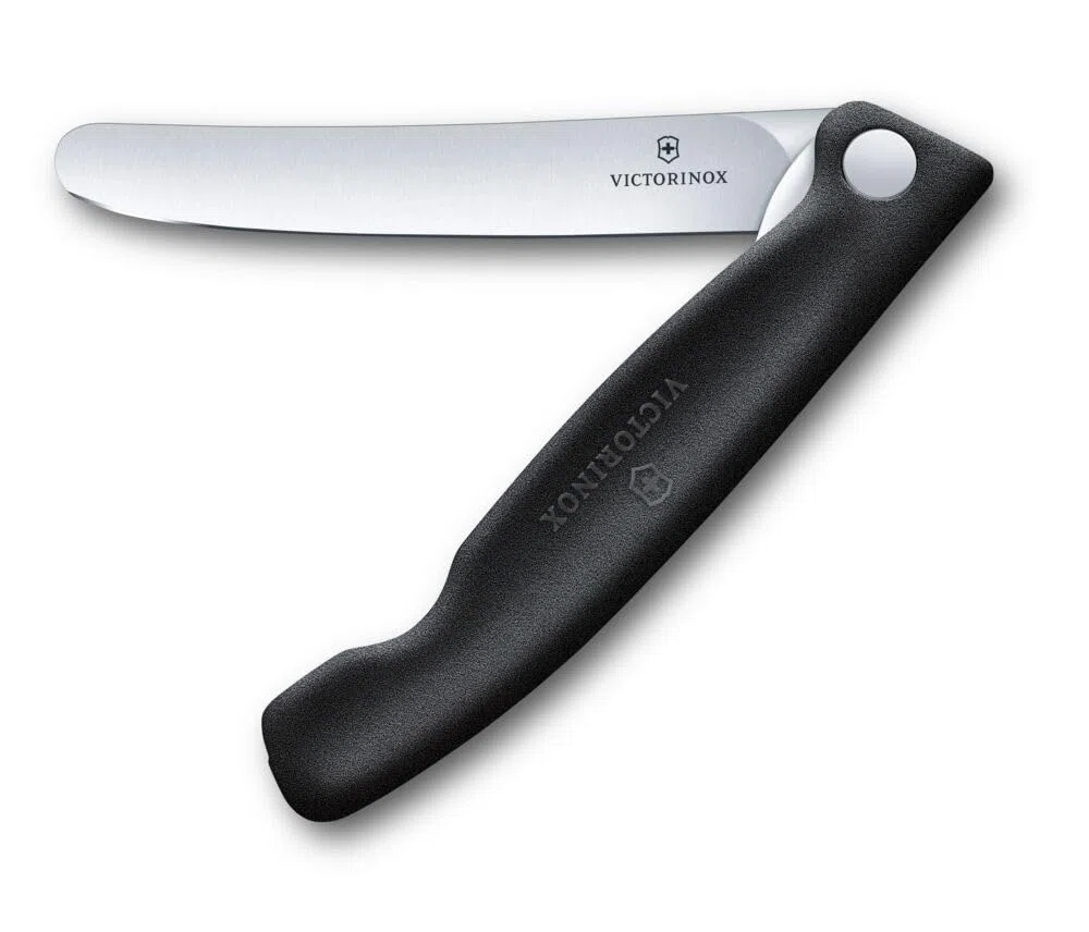 Victorinox Swiss Classic Faltbares Picknick-Messer für Wanderungen, Obst, Gemüse, Brötchen, Wurst, mit gerader Klinge, Extra Scharf, Schwarz