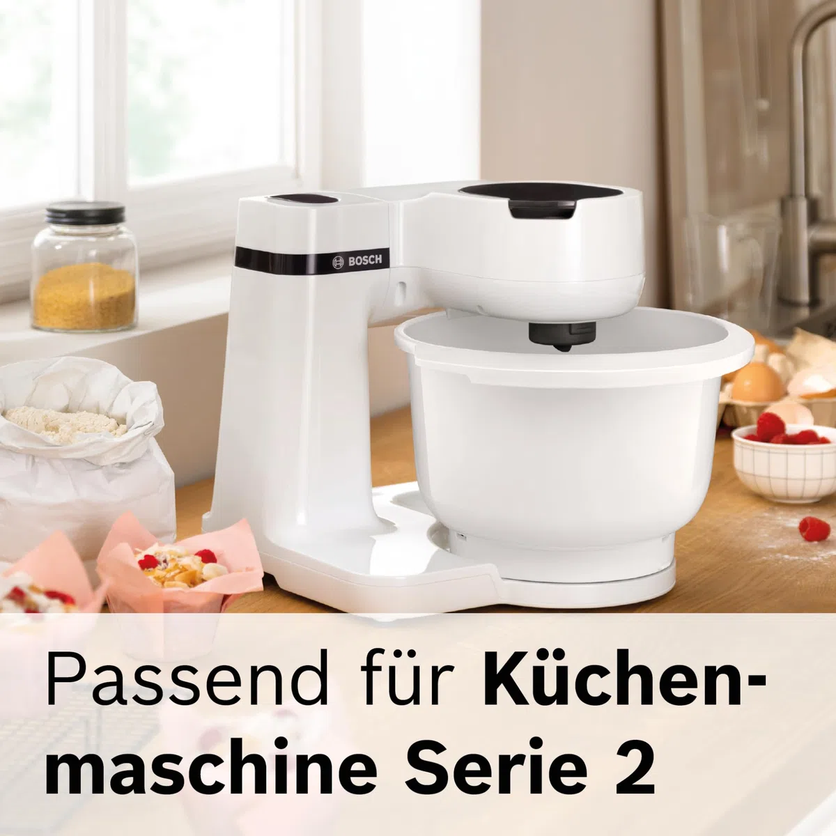 Bosch Kunststoff-Rührschüssel MUZS2KR, Zubehör passend für Küchenmaschine Serie 2, 3,8 Liter, für Kuchen- und Hefeteigen, spülmaschinenfest
