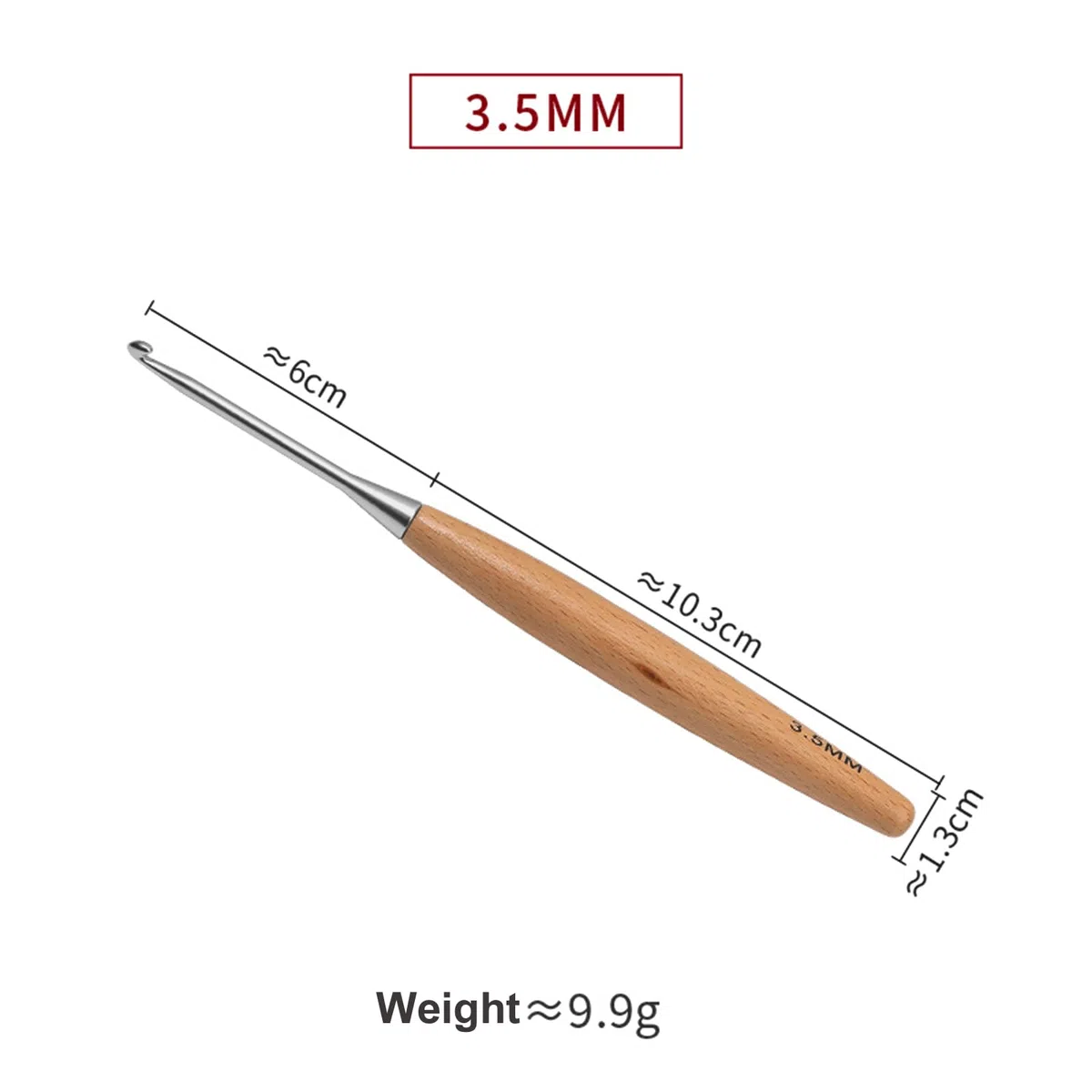CoopayHäkelnadel 3,5 mm, Buchenholzgriff und Glatte Hakenkopf, Ergonomische und leicht für Arthritische Hände, Lang Häkelnadeln 3,5 mm