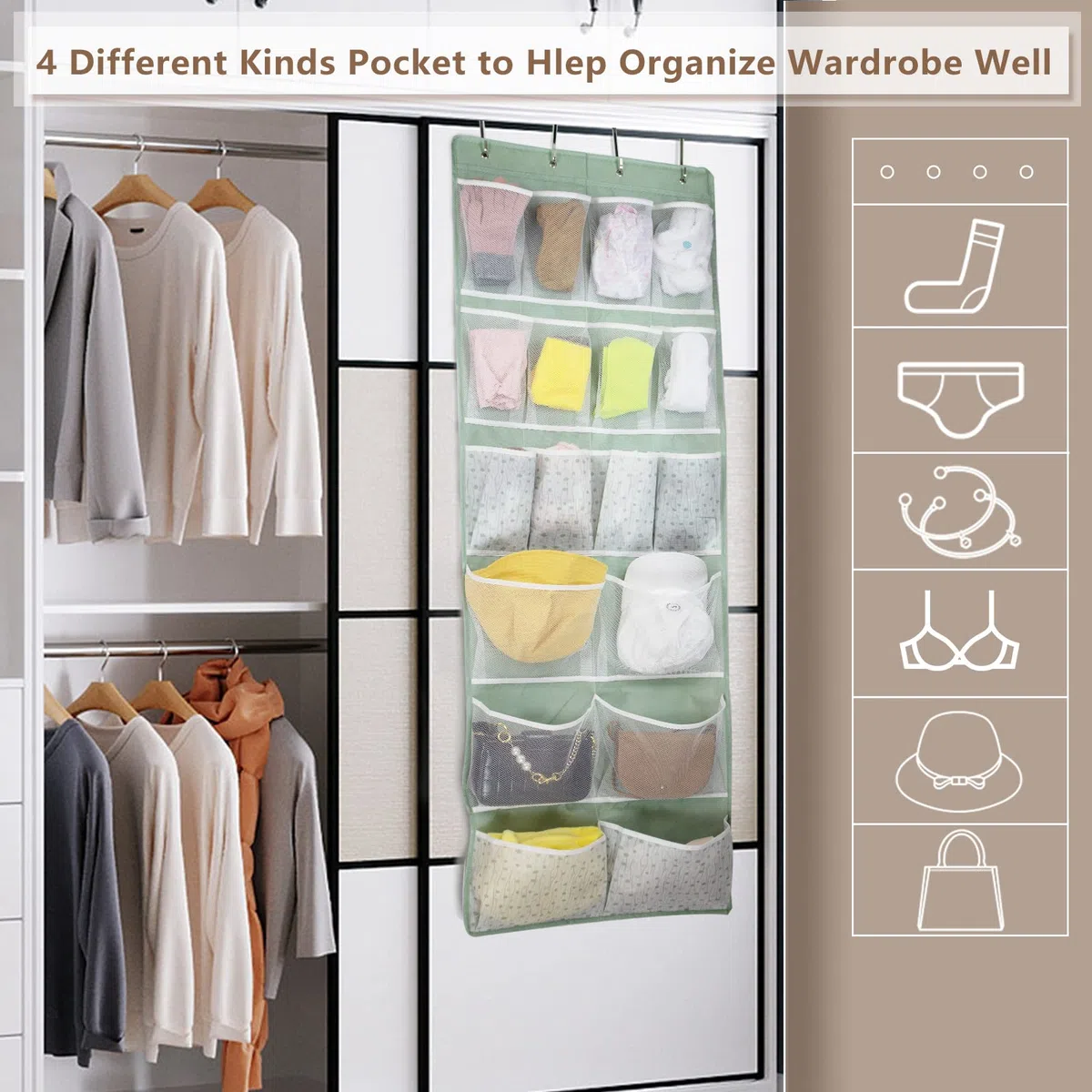 2 Stück-über der Tür Organizer mit 2 Größen von Aufbewahrungstaschen,Platzersparnis Hinter Tür Hängeorganizer für Schuhe,Socken,Unterwäsche,Hüt,Handtasche,Türregal hängt im Bad,Schlafzimmer,Schlafsaal