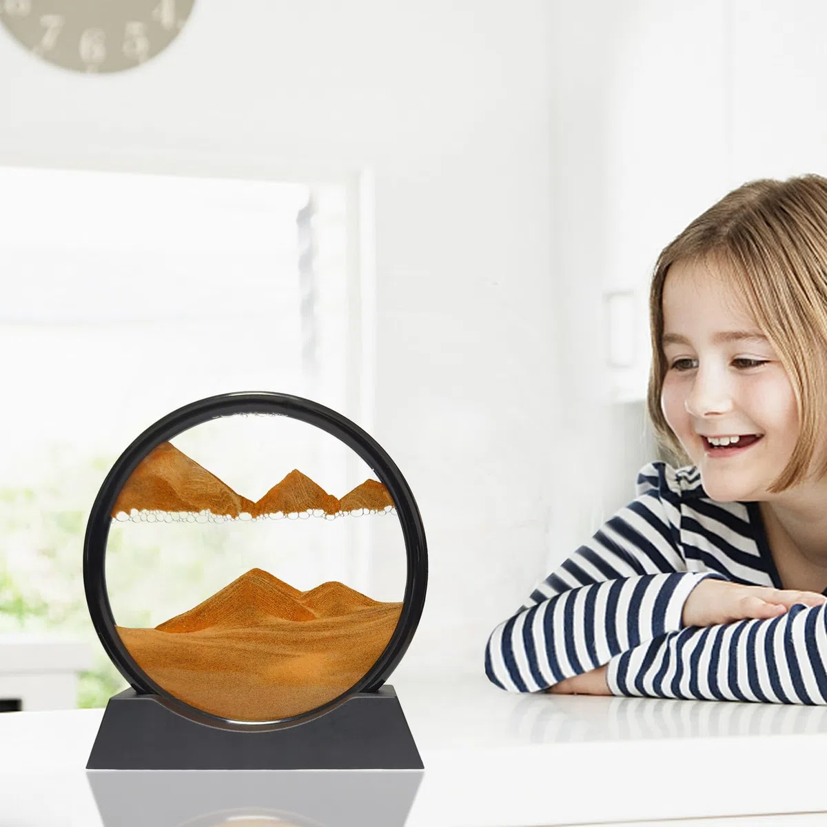 Fließende Sandmalerei, Dynamisches 3D Sandbild zum Drehen, Sandkunst, Tiefsee Sandbild Rund für Zuhause, Büro und Desktop Dekor (Orange, 7")