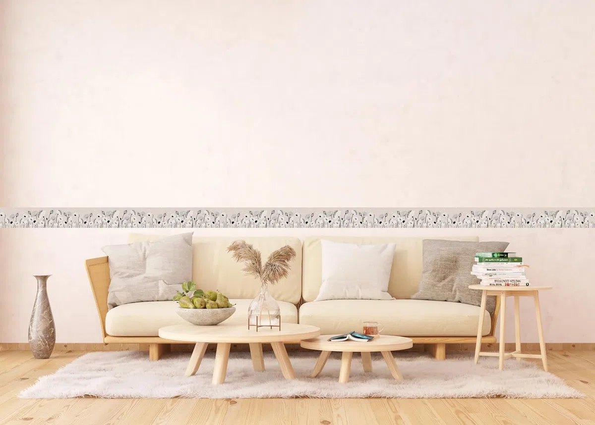 AG Design Selbstklebende Bordüre Abstraktionsblumen, AWB 8410 | Wasserfest Dekoration für Wände, Möbel, Tapeten, Wandverkleidungen und Türen, Folie, Mehrfarbig | Breite 500 cm x Höhe 13.8 cm