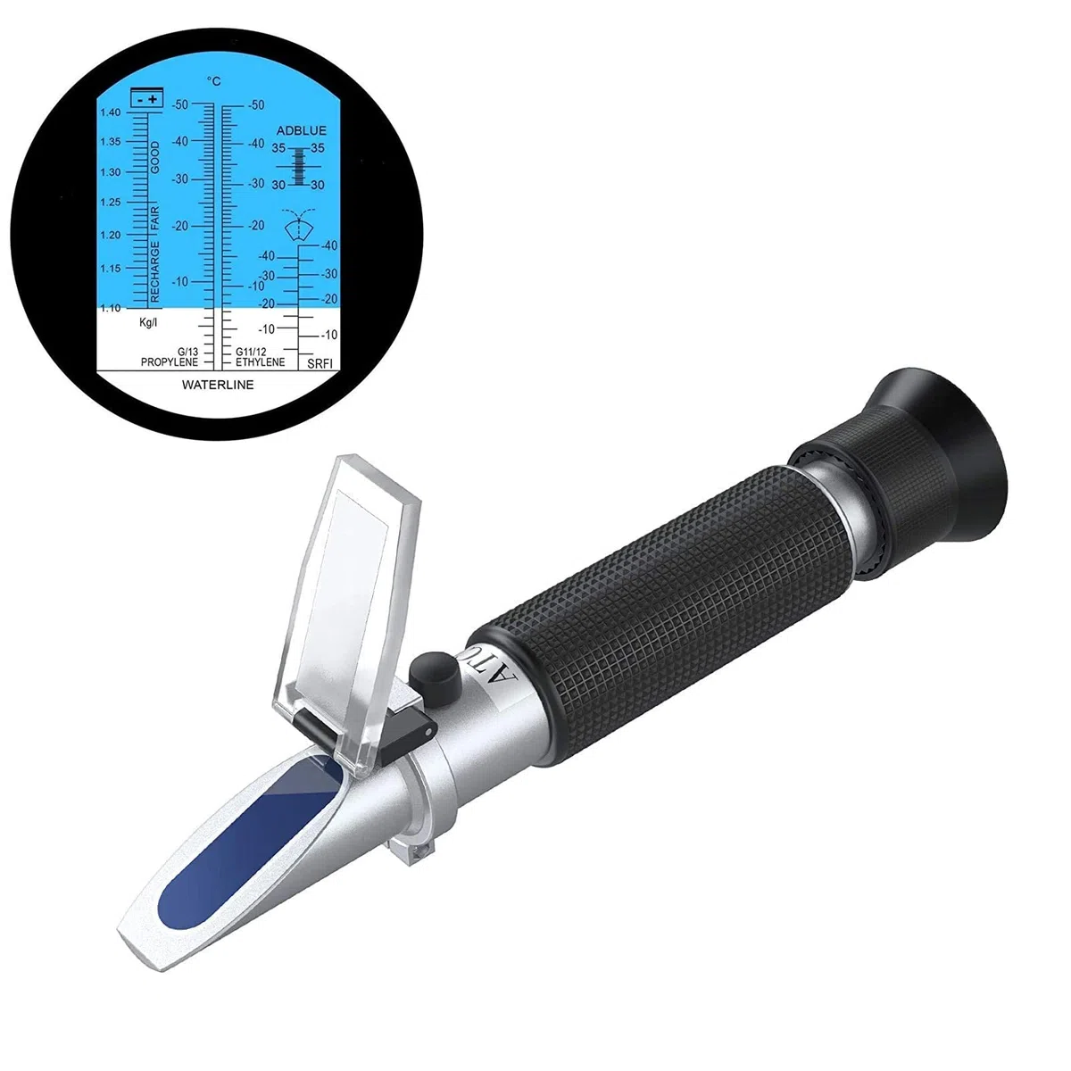 4-in-1 Frostschutz Refraktometer - Frostschutz, Scheibenwischwasser, AdBlue, Batterielösungen und Glykolmischungen (Ethylenglykol/Propylenglykol) - Präzise Messung des Gefrierpunkts und der Konzentr