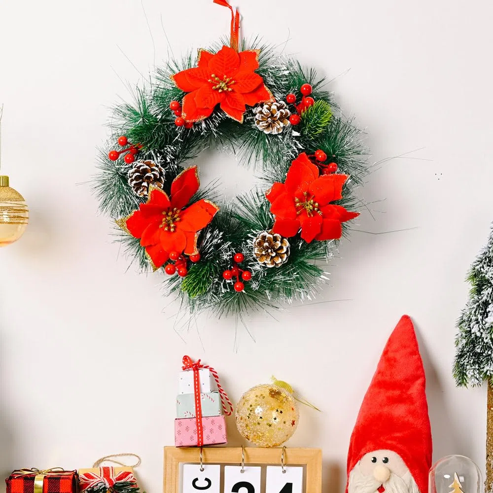 30cm Weihnachtsdeko Kranz Tür, Türkranz Haustür Außen, Tannengirlande, Künstlicher Kranz Für Weihnachten (E)