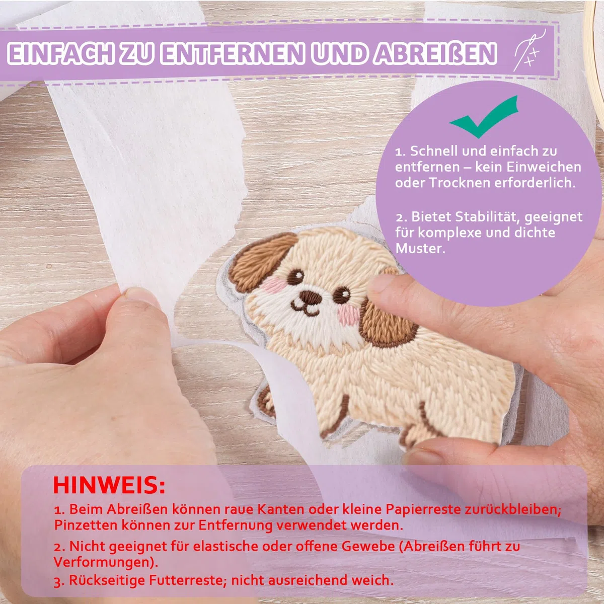 Stickvlies Rolle 10" x 50 yd (Abreißen), 50gm Stickpapier Papierträger, Drucken oder Zeichnen Zeichenstabilisator für Hand- und Maschinenstickereien - Kein Kleber
