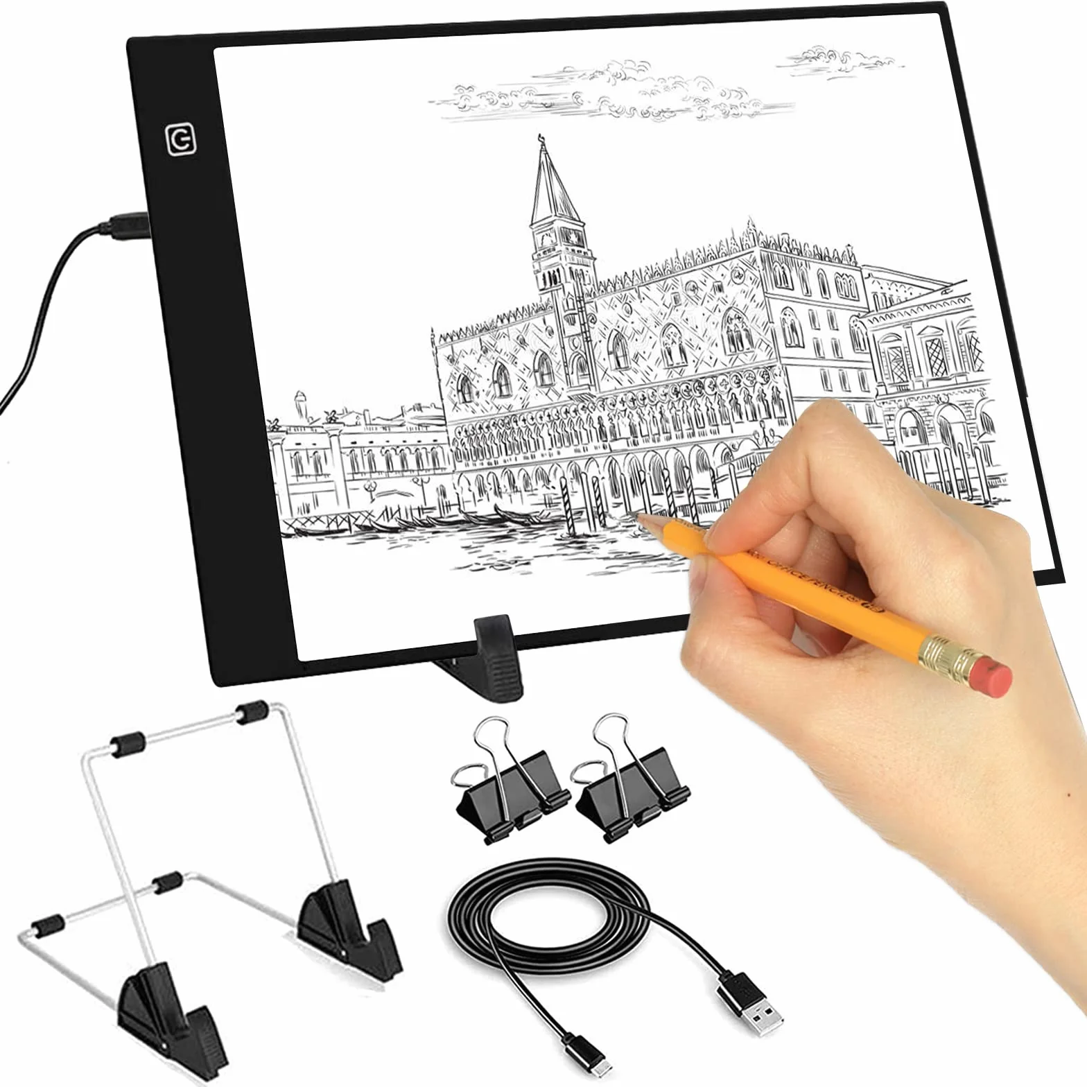 INSANYJ Leuchttisch A4 für Diamond Painting Zubehör, Einstellbare Helligkeit Lichtplatten mit Ständer für Diamant Painting, Malen, Designen, Zeichnen Skizzieren
