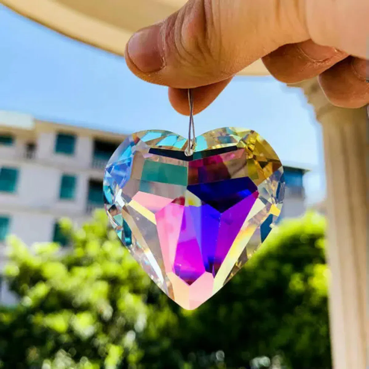 45MM Fengshui Facettiert 3D Liebe Kristall Prisma Hängen Suncatcher Kronleuchter Dekor-Rot