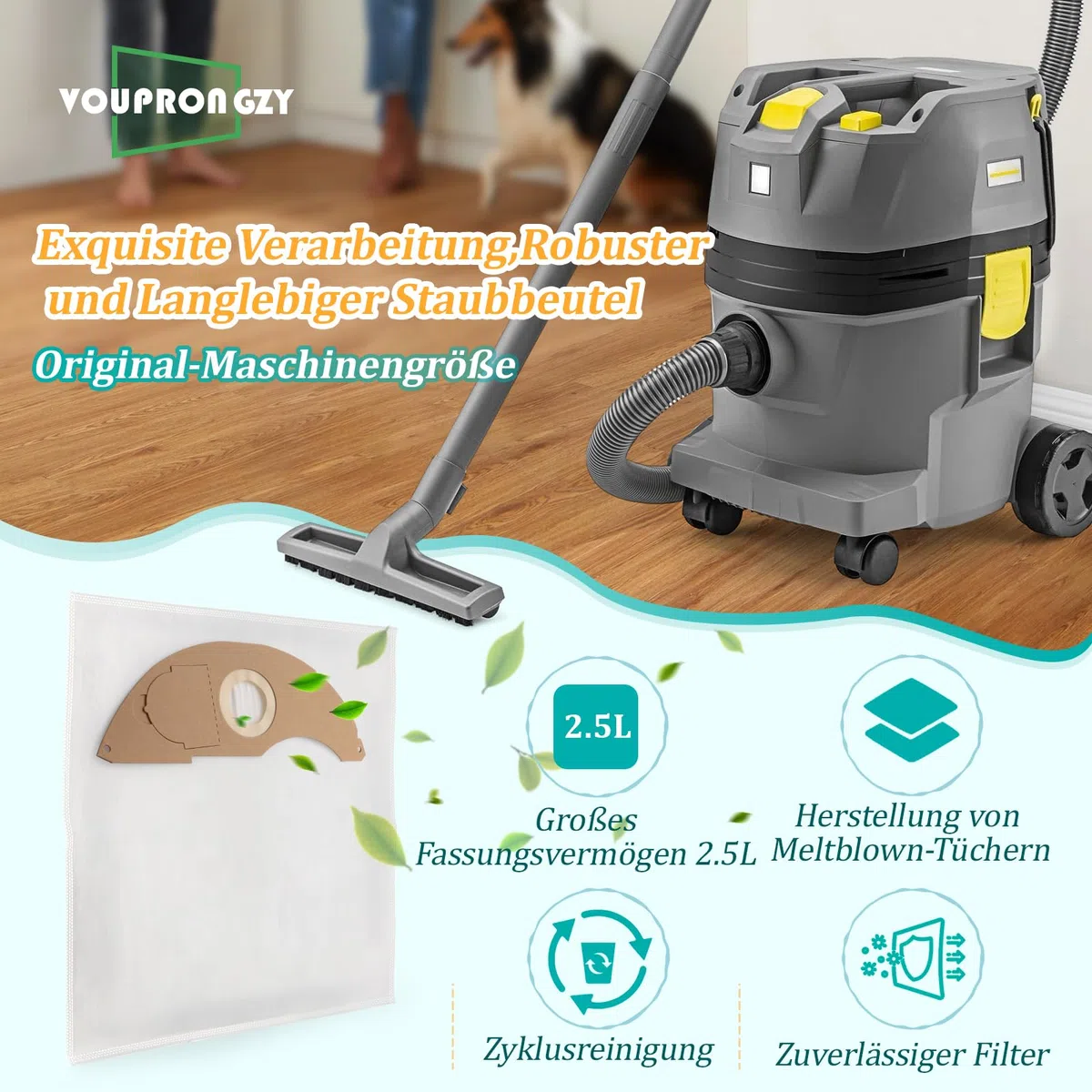 8 Stück Beutel Kompatibel mit Kärcher NT 22/1 Staubbeutel Ersatz für Kärcher NT 22/1 Ap L, NT 22/1 Ap Te L Nass-Trockensauger Staubsaugerbeutel Staubsauger Zubehör xx
