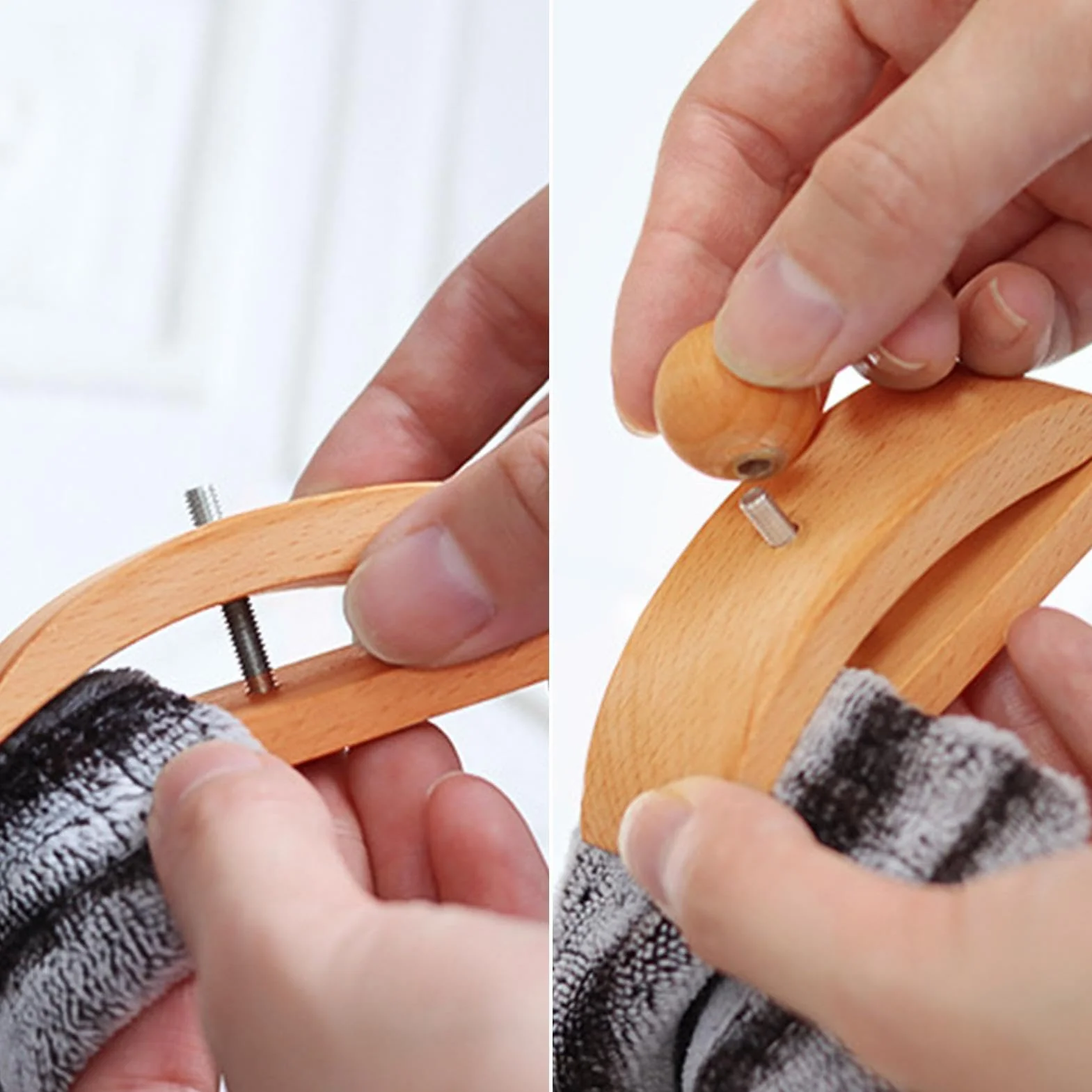 Teppichaufhänger – Wandhalterung, Stoff-Display, 4 Stück -Stepp-Clips | Naturholz-Aufhängung mit Metallgewindeknöpfen, Wandaufhänger für Wandteppiche, Teppiche, Handwerk und Dekorationen