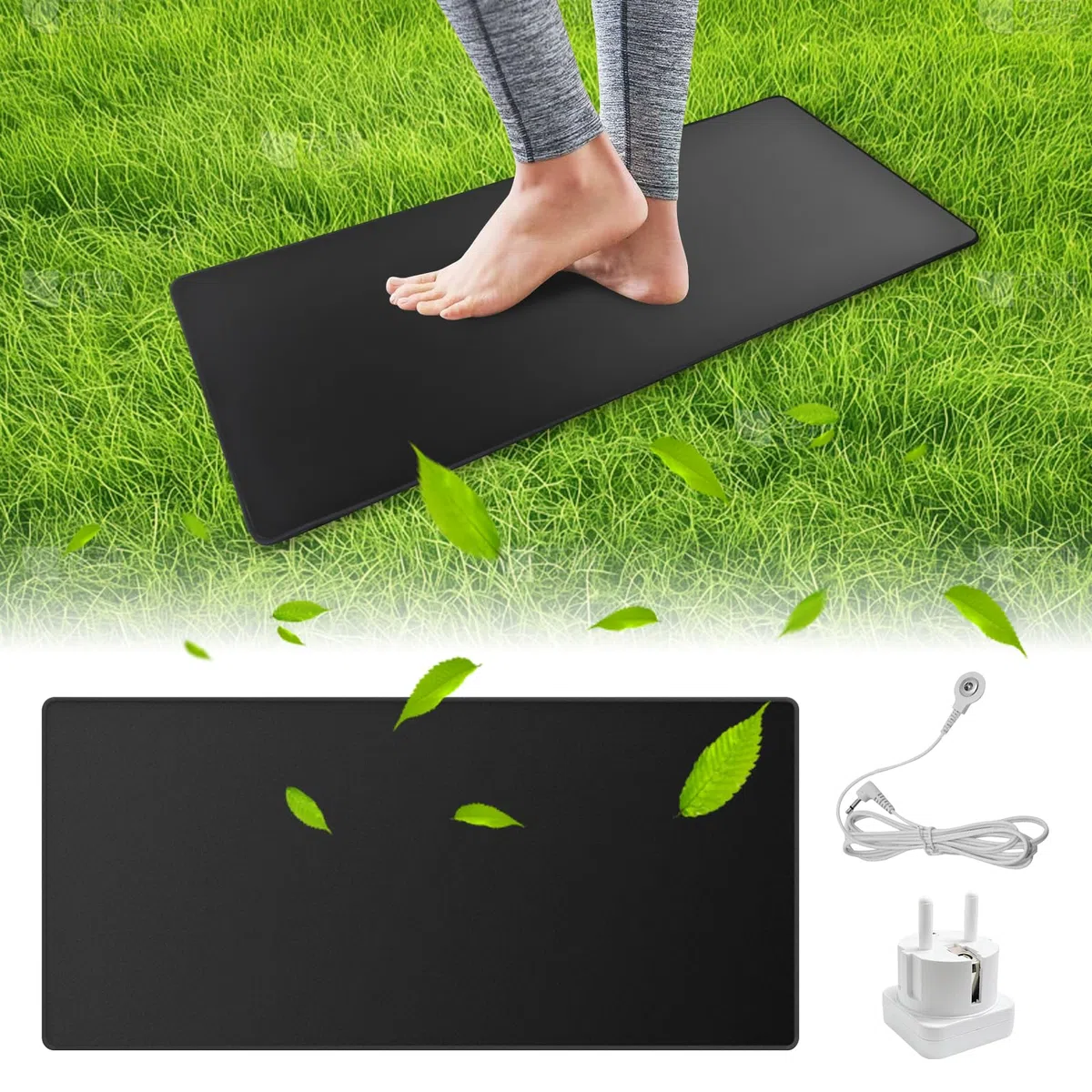 Erdungsmatte Mit EU Sicherheitserdungsdraht,Grounding Mat für die füße Set für verbesserten Schlaf,de Stress,Gleichgewicht Energie und verbessern den Schlaf durch Erdung(60 * 40cm) (schwarz)