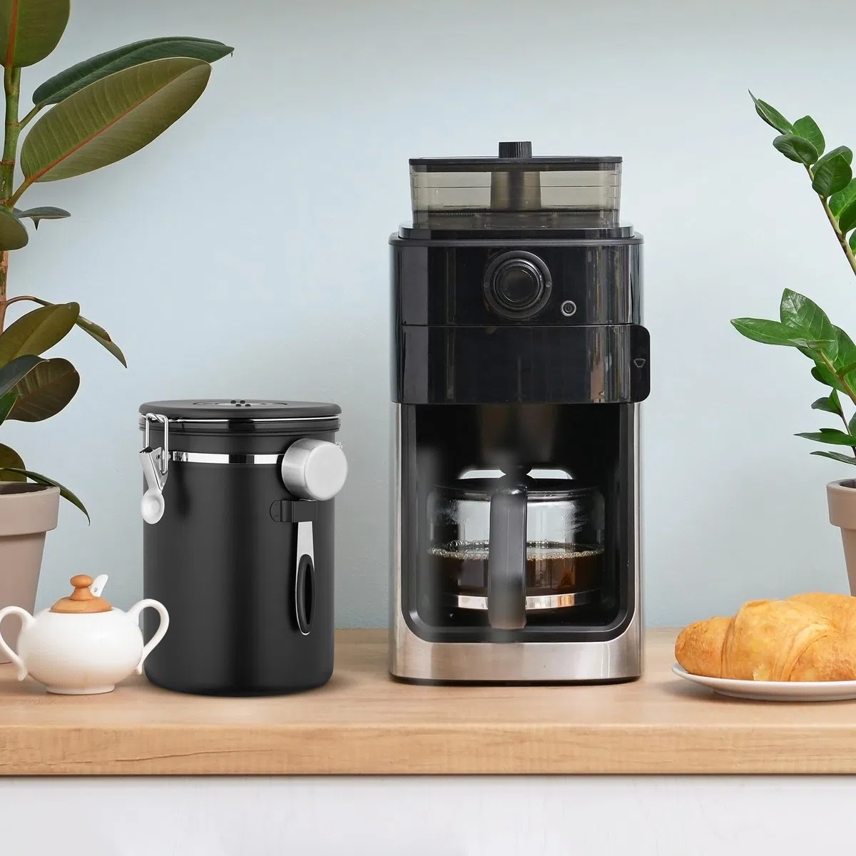 Kaffeedose Luftdicht, 2,8 L Kaffeebohnen Behälter aus Edelstahl, 1kg Bohnen Vakuum Kaffee Dose, Luftdichte Edelstahl Kaffeedose mit CO2-Ventil, Messlöffel & Datumsanzeige für Tee Nüsse Kakao