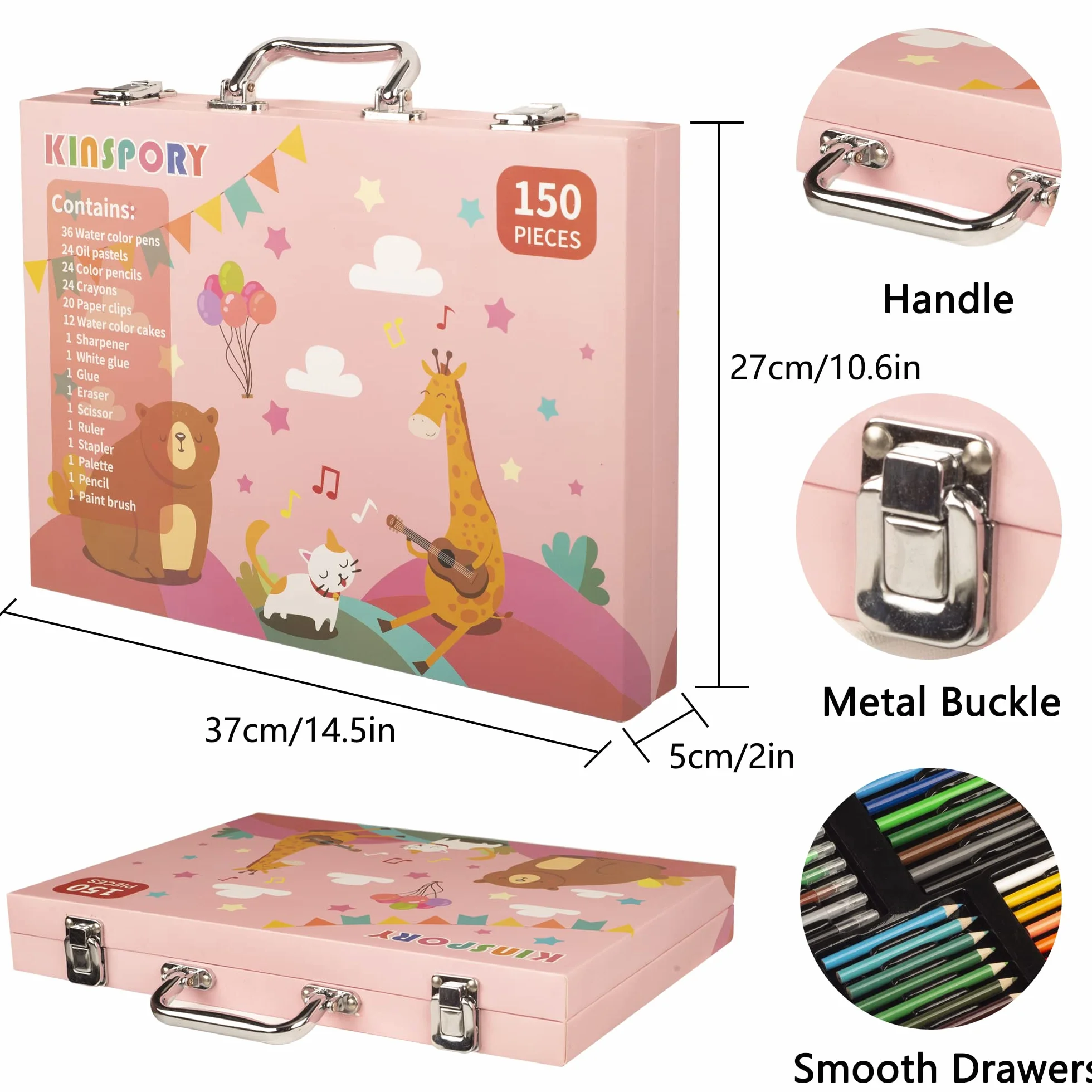 KINSPORY Premium Malkoffer Deluxe 150-teilig Malset für Kinder Anfänger Tolles Buntstifte Set, Wasserfarben, Ölpastellfarbe, zeichenstifte, Bleistifte als Zeichenset Geschenk Kinder