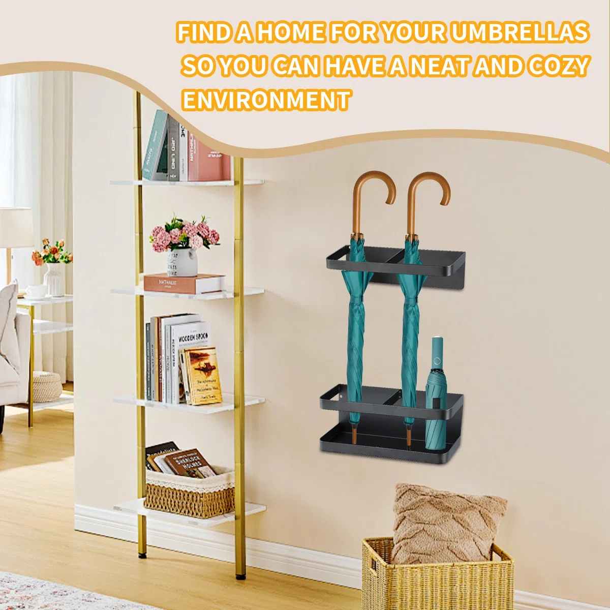 Magnetischer Regenschirmständer, Wandmontage Regenschirmständer, Karbonstahlplatte Magnetischer Schirmhalter Kein Bohren, Höhenverstellbar Schirmständer für Hotels, Eingangshallen (Weiß)