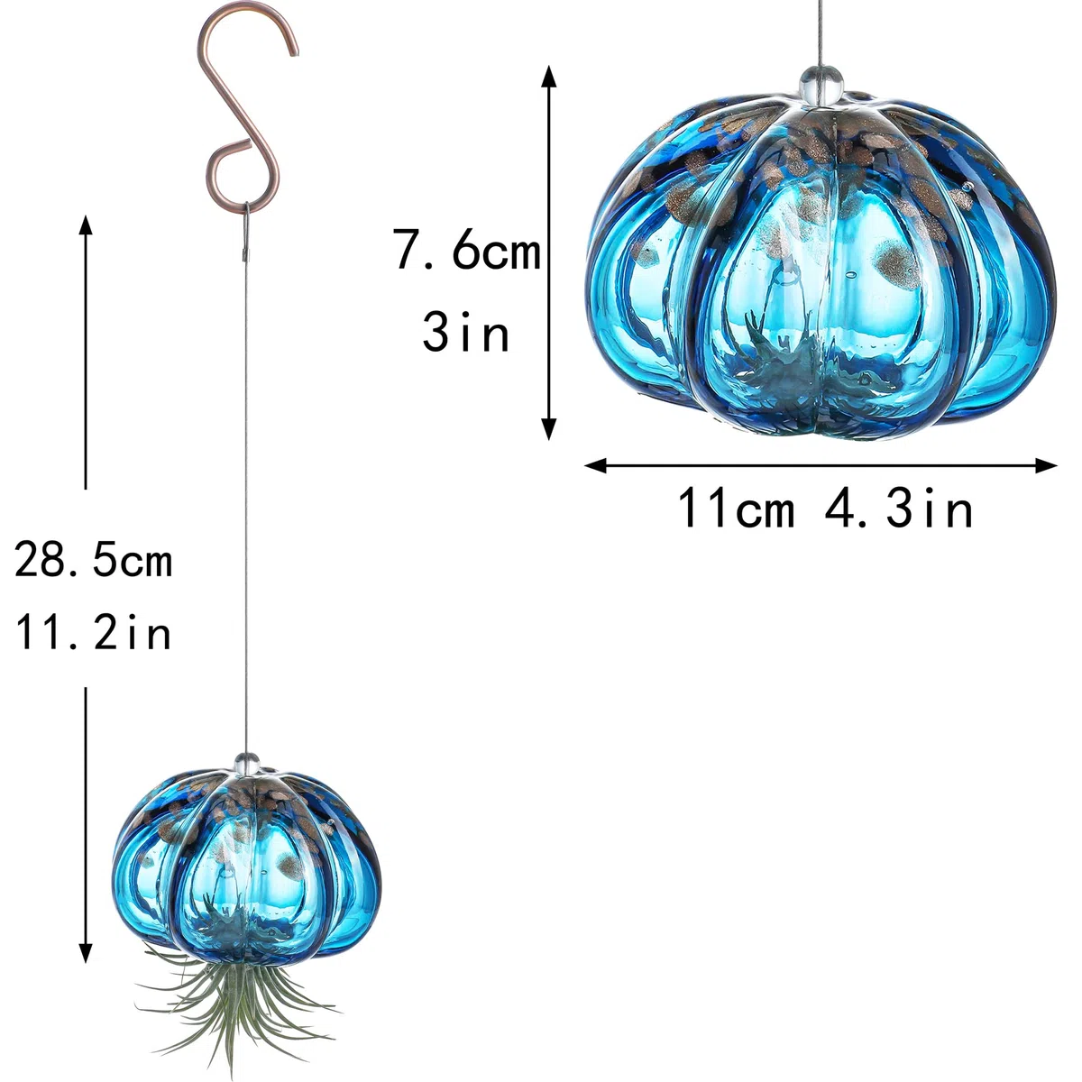 Luftpflanzentopf zum Aufhängen in Form einer geblasenen Qualle aus Glas, süßer blauer Quallen Luftpflanzenhalter, Geschenke für Frauenzimmer, Garten, Hochzeitsfeier Dekoration (ohne Pflanzen)