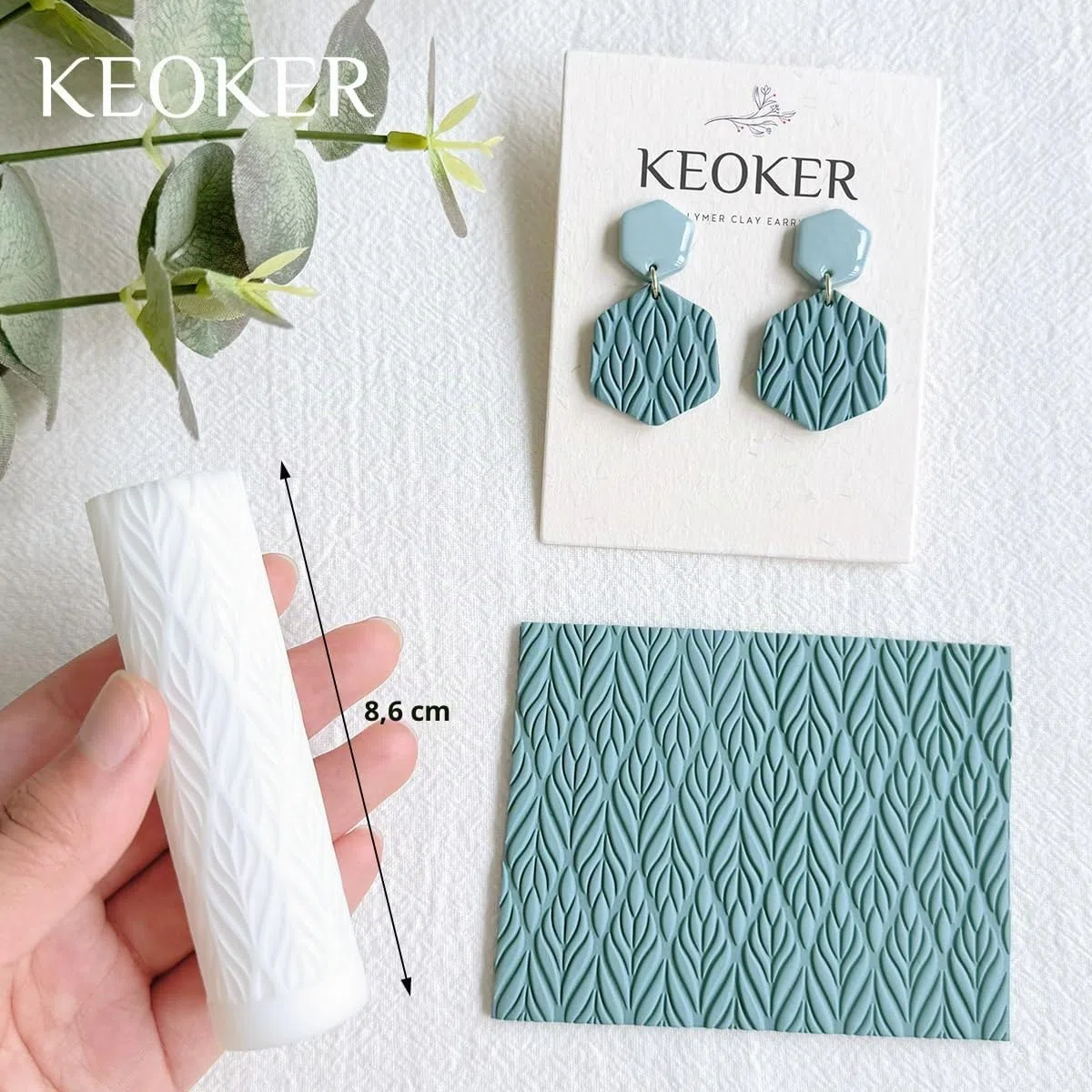 KEOKER Polymer-Ton-Texturroller, 3 Rollen zur Herstellung von Ohrringen, wie Texturblätter, ideal mit Tonschneidern (3 Blatt alle)