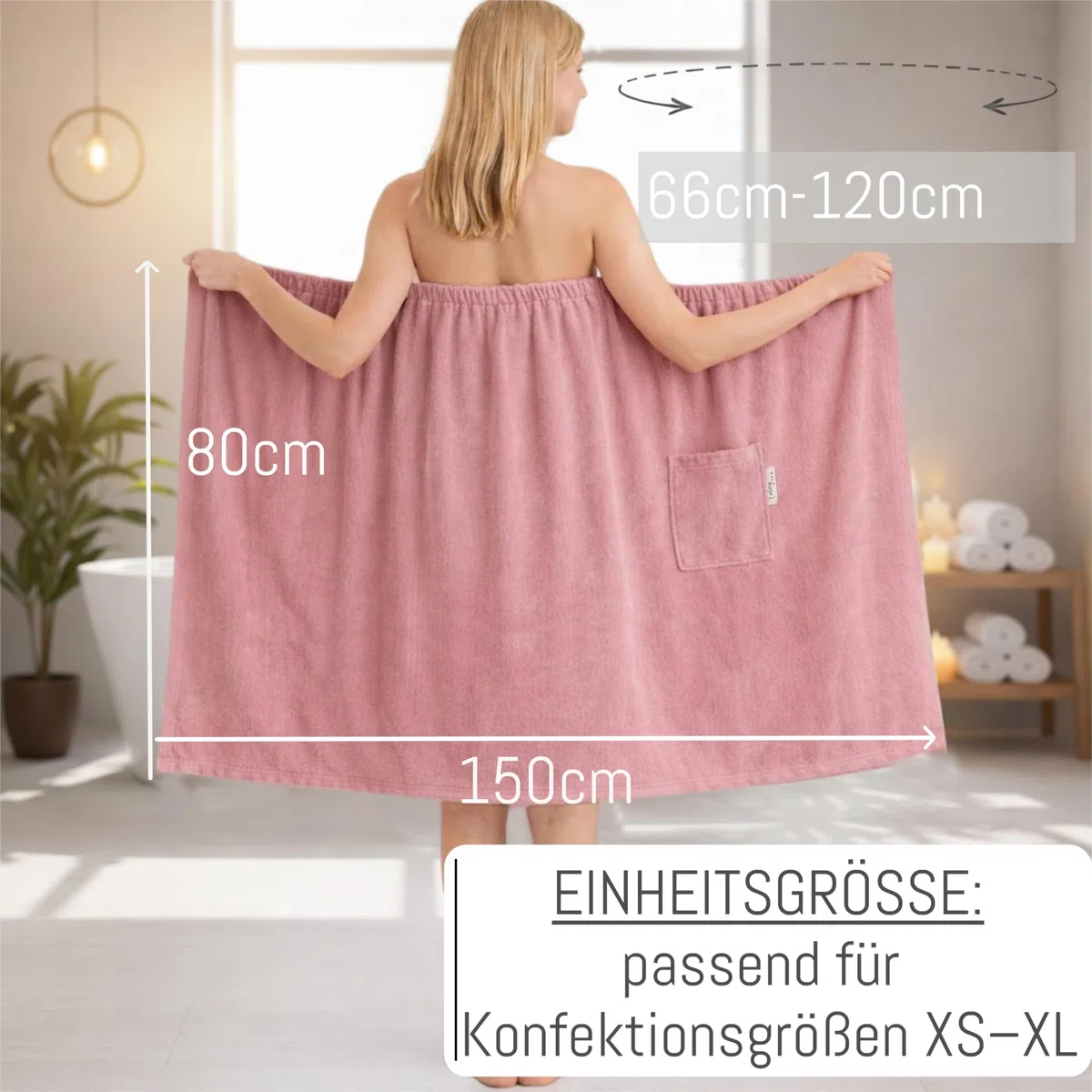 Leicht Frottee Saunakilt Damen - Saunahandtuch Baumwolle mit Gummizug und Knopf Saunakleid Saunatuch Sauna Handtuch Kleid Frauen Kilt (Hellgrau)