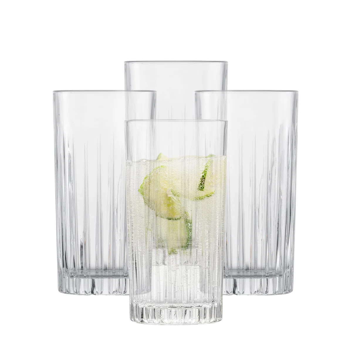 SCHOTT ZWIESEL Longdrinkglas Stage (4er-Set), Trinkglas für Longdrinks mit Relieff, spülmaschinenfeste Kristallgläser (Art.-Nr. 121880), Kristall