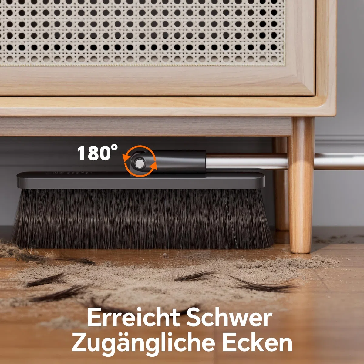 CTIME Besen und Kehrschaufel Set, 132cm Verstellbarer Langer Stiel mit, 180 Grad Drehbar Kehrmaschine und Kehrschaufel Combo Für Büro, Küche, Flur, Boden, Garten und Mehr