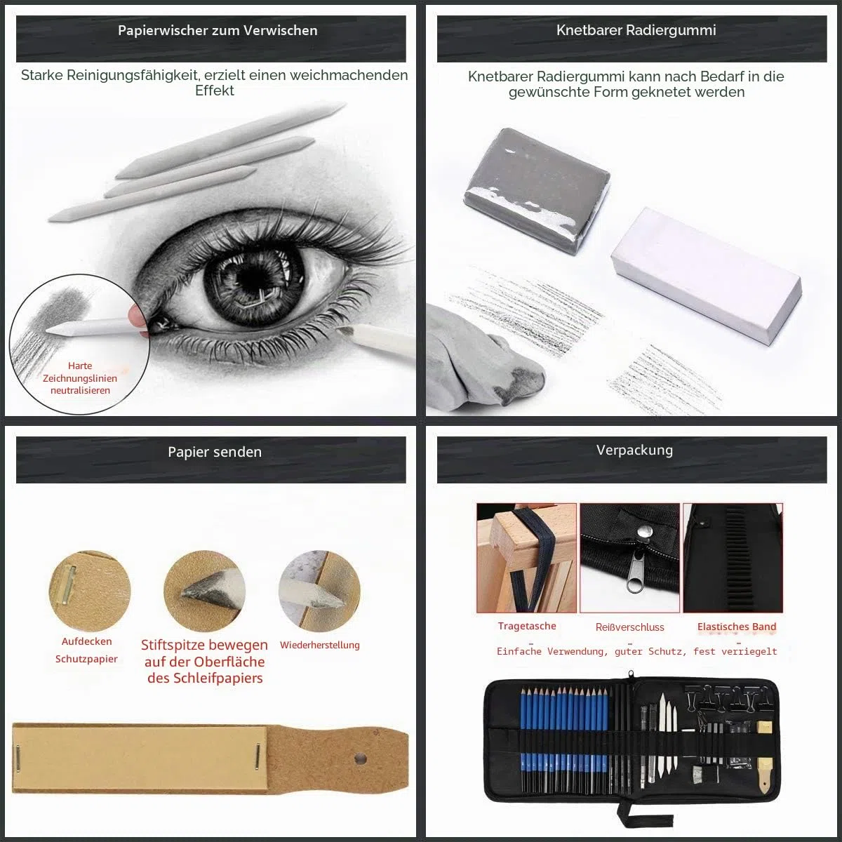 Skizzierstifte Set Bleistifte, Zeichenstifte für Skizzieren und Zeichnen, Zeichnungen Stifte für Anfänger, Künstler und Profi Art mit Graphitkohlestifte Sticks Werkzeuge und Kit Bag - 50 Stück