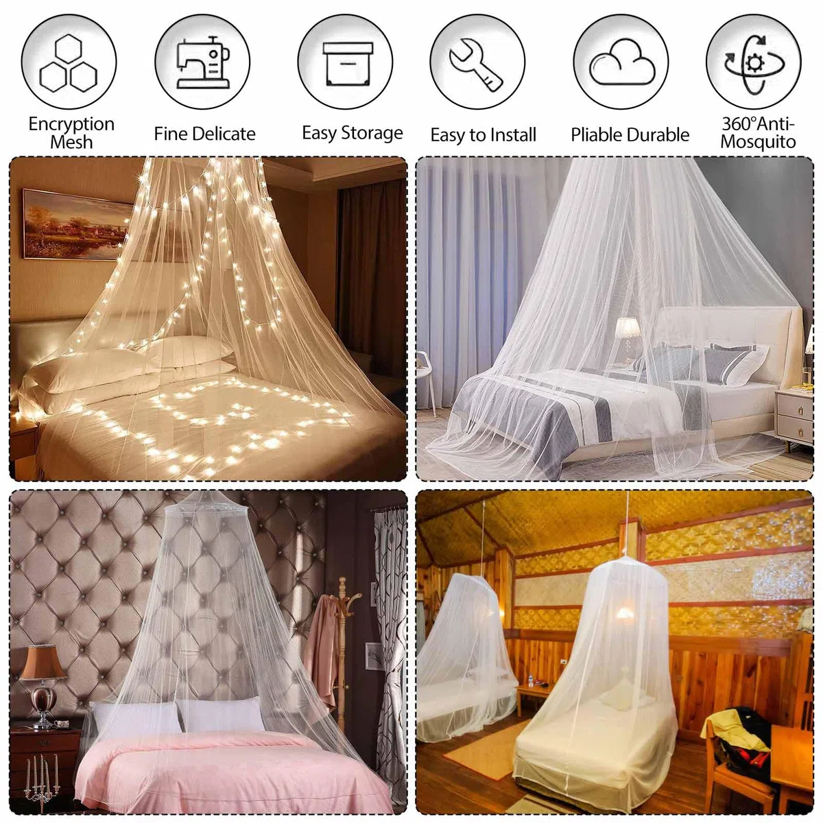 HOOPOE Moskitonetz Bett Reise,2 Stück Himmelbett Vorhänge,für Moskitonetz Doppelbett und Einzelbett,Mückennetz Feinmaschiges für Zuhause und Camping Betthimmel,Weiß 60x250x900cm