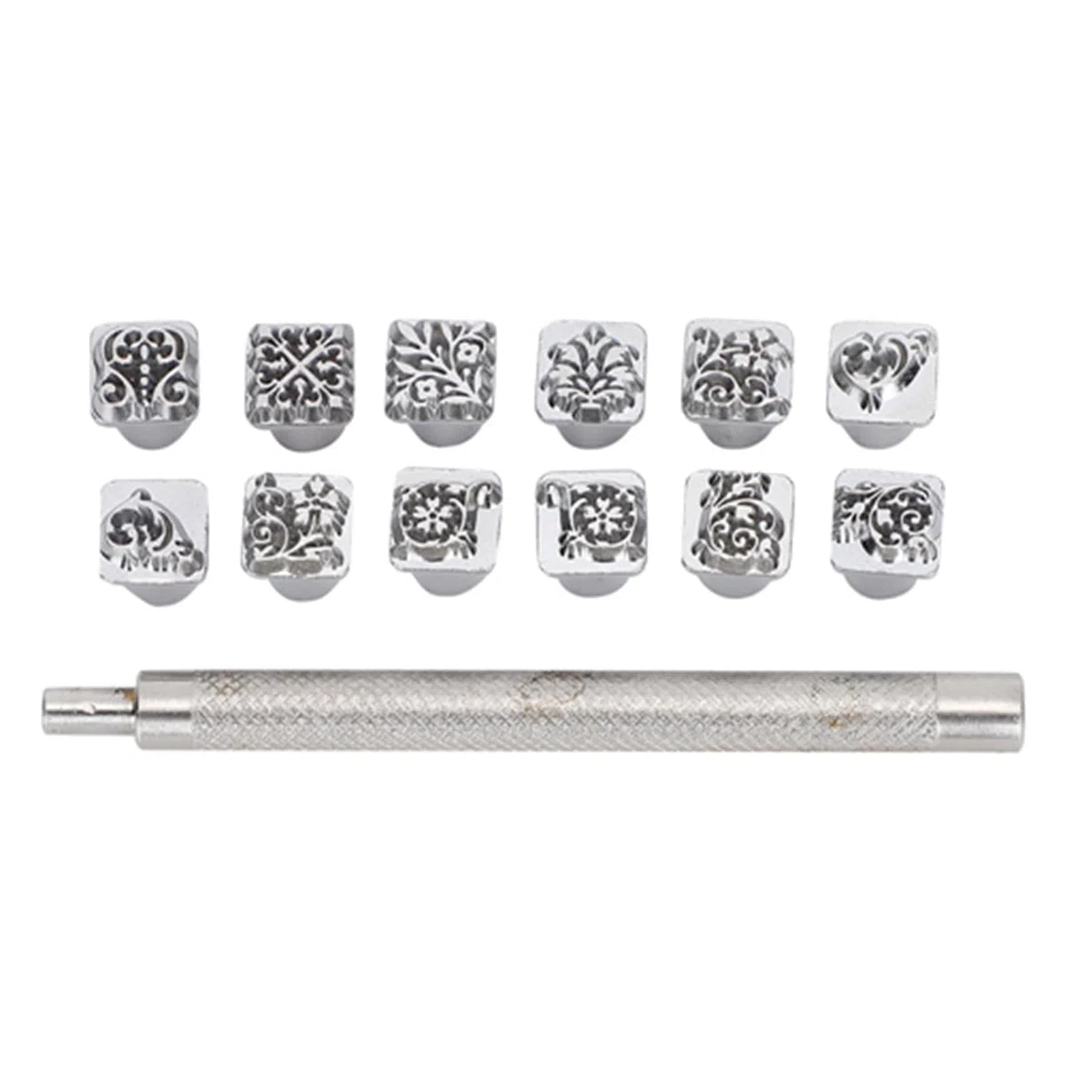 Metallstempel, Stanzwerkzeuge 12 Stück aus Zinklegierung mit verschiedenen Mustern für Metall, Holz, Kunststoff, Leder
