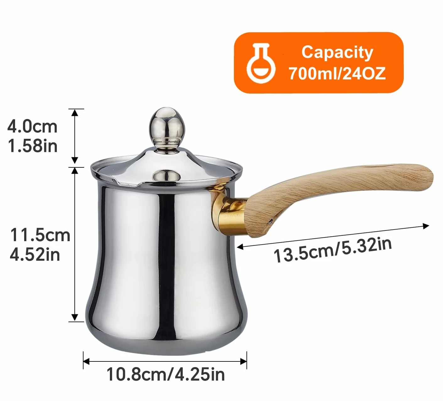 SANQIAHOME 24oz / 720ml Schwerlast Edelstahl Türkische Kaffeekanne und Butter Schmelzen Mini-Topf mit Schnabel und Deckel Cezve-Kaffeekanne