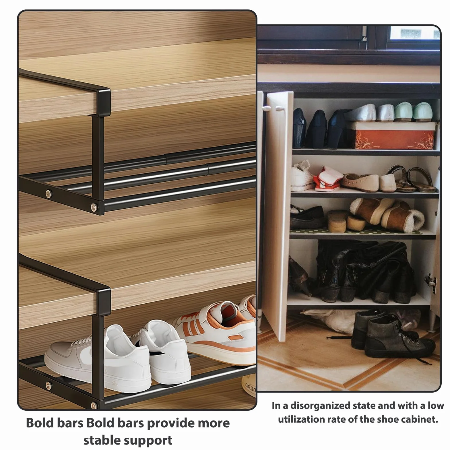 2 Stück Hängendes Schuhregal Organizer, 40-70cm Einlegeboden Schrank Teleskopregal, Unterregal Hängekorb, Erweiterbarer Regalboden Organizer für Schrank Schuh Küchen und Aufbewahrung