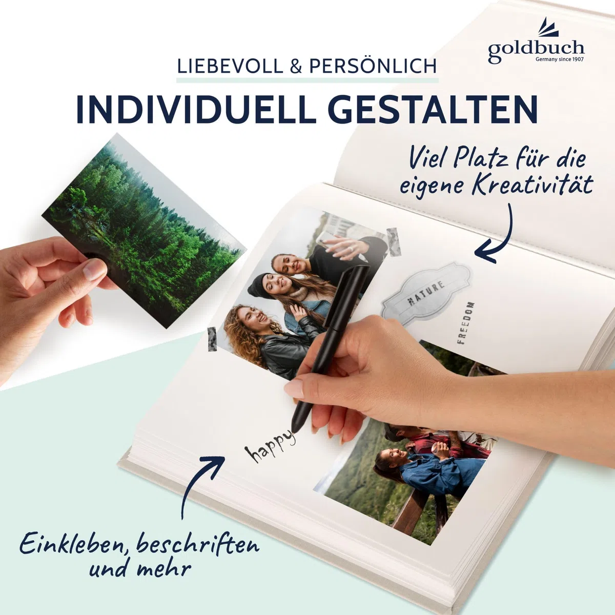 goldbuch 27 723 Bella Vista Fotoalbum mit Bildausschnitt Sandgrau, Erinnerungsalbum im Format 30 x 31 cm, Foto Album 60 weiße Seiten mit Pergamin-Trennblättern, Fotobuch mit Leineneinband, Grau