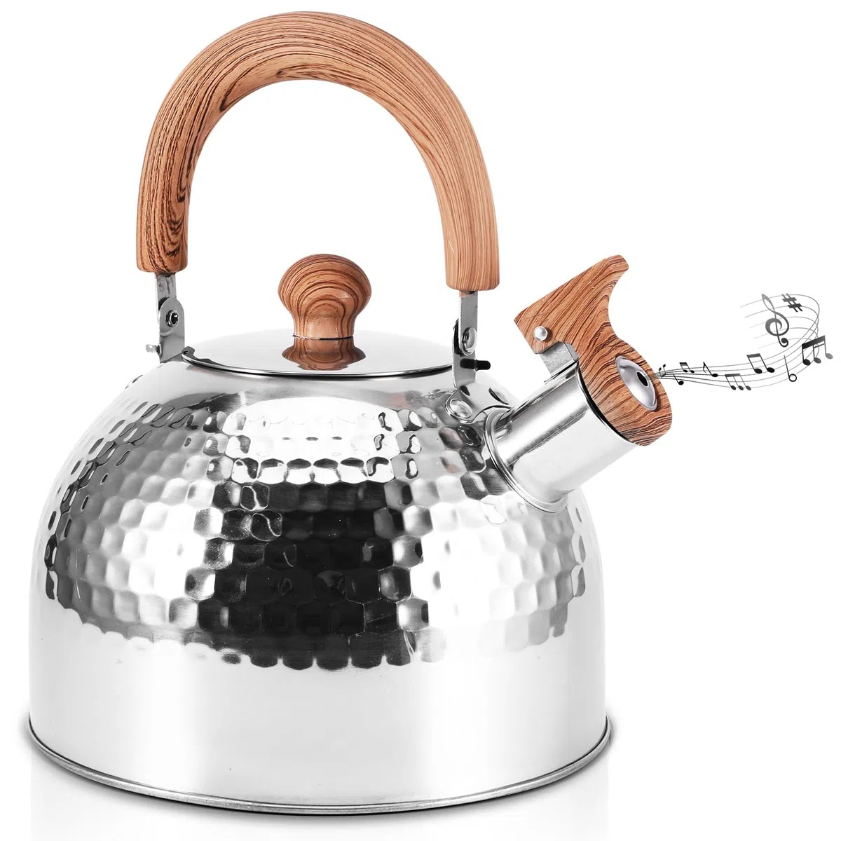 Flötenkessel, 2L Edelstahl Herdkessel Wasserkocher mit Holzgriff für Gasherd Induktionsherd Holzofen, Pfeifkessel Teekanne für Drinnen und Draußen Angeln Camping Wandern