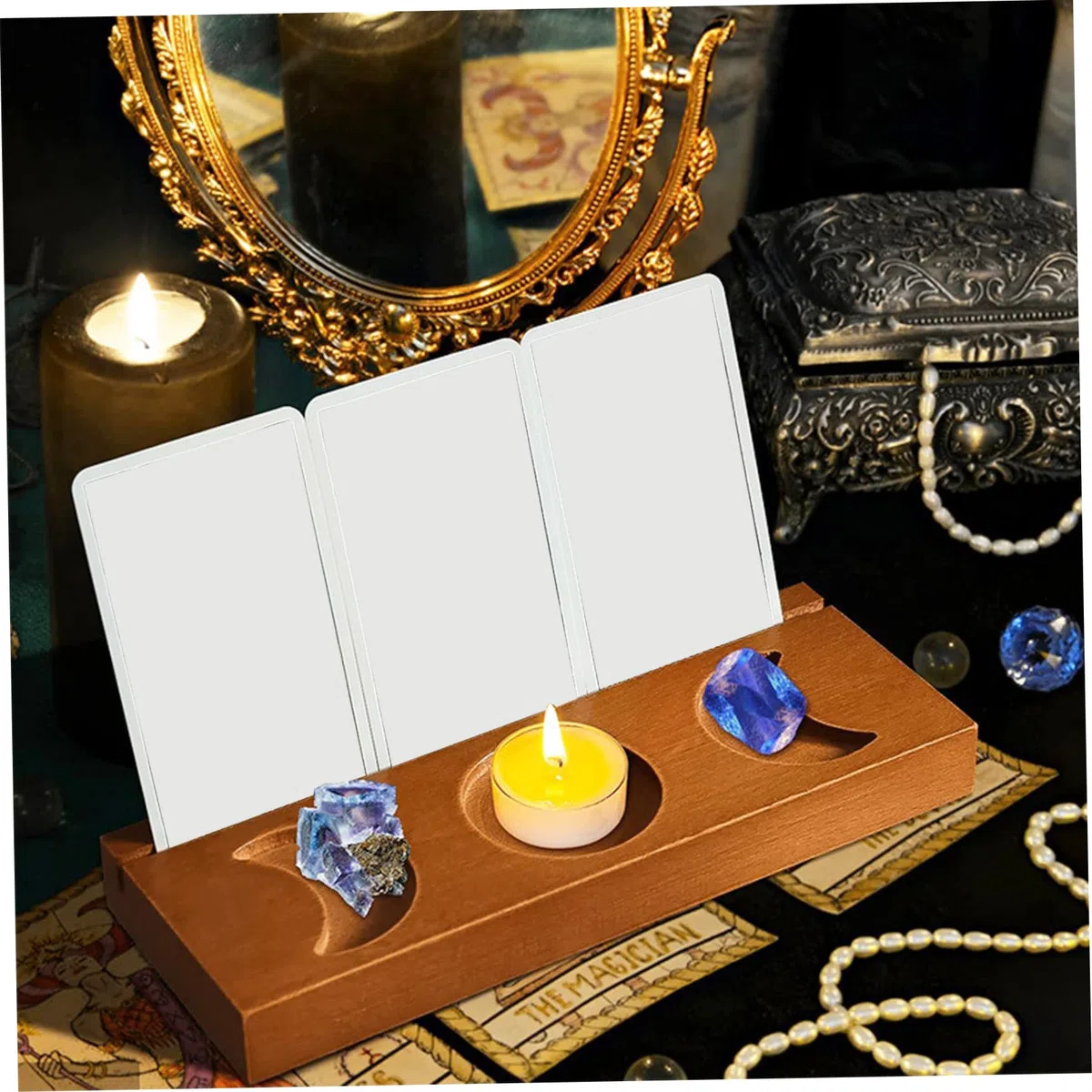 Altar -Tisch mit Tarotkartenhalter, 8x3 Zoll kompaktes Holz Altar -Tisch für spirituelle Meditation, Hexenversorgungen Hexenheimungsdekoration