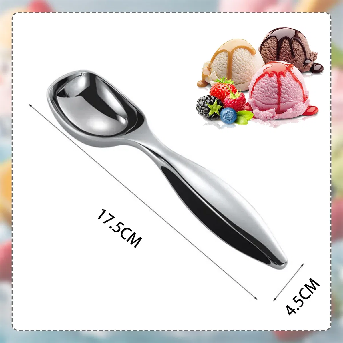 Eisportionierer Edelstahl 18?cm – Antihaft Eiskugelportionierer & Eislöffel aus robuster Zinklegierung, leicht zu reinigen, ideal für Gelato, Melonenkugeln, Reis, Keksteig & Desserts