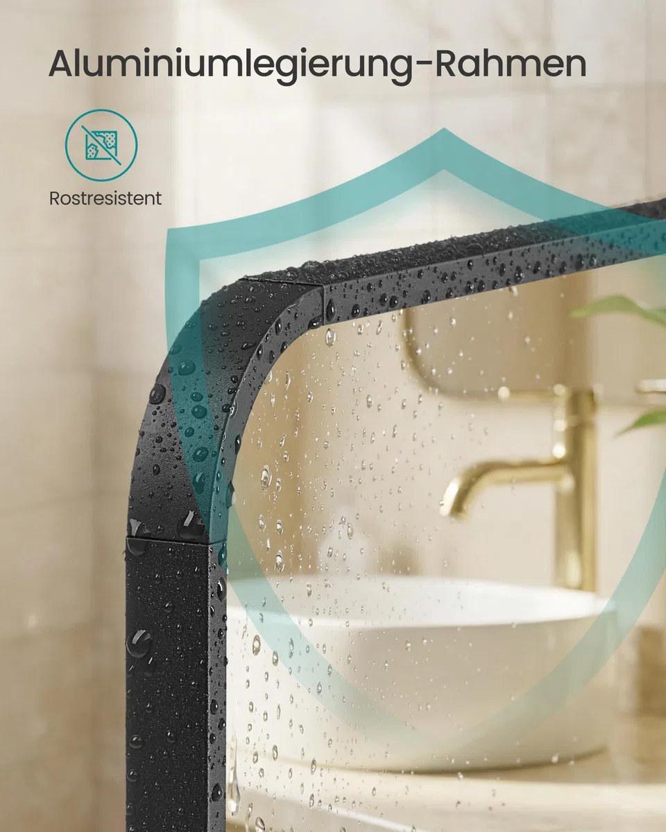 SONGMICS Spiegel für Bad, Wandspiegel, rechteckiger Spiegel, Aluminiumrahmen, 40 x 30 cm, mit Sicherheitsfolie, 2 Aufhängemöglichkeiten, für Wohn-, Schlaf- und Badezimmer, tintenschwarz LWM012BD01