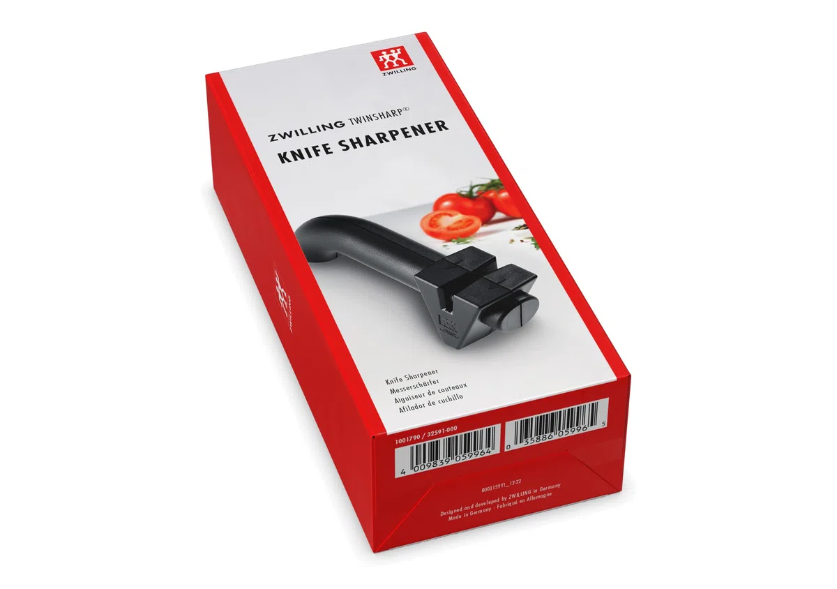 ZWILLING TWINSHARP Messerschärfer, Edelstahl- und Keramikscheiben, Ergonomischer Griff, Für glatte Messer, Schwarz