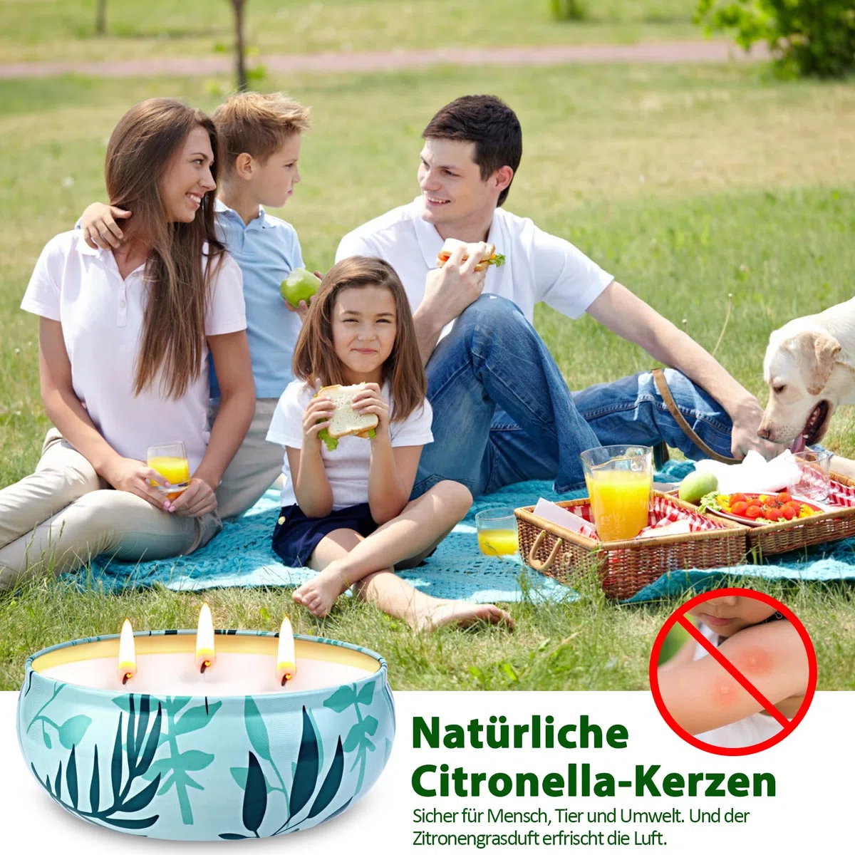 Citronella Kerze Outdoor Groß, 3 x 400ml Draußen Kerzen 3 Docht Natürliche Sojawachs Zitronella Candle Garten Citronella Duft Kerze Indoor Beste Geschenk für Camping Picknick Terrasse - 90h Brenndauer
