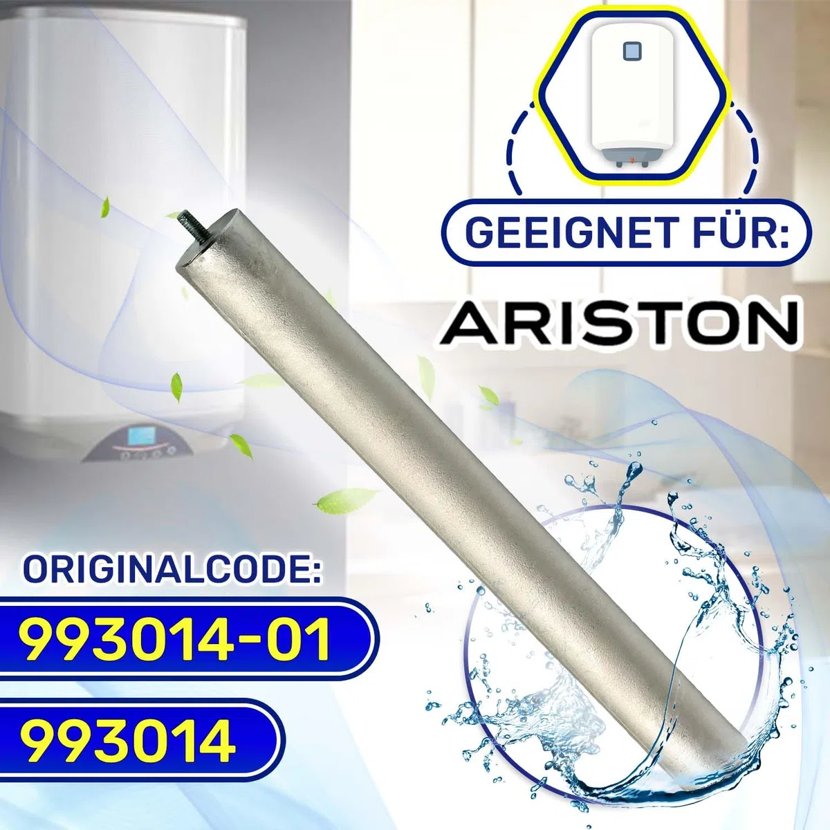 Opferanode für Warmwasserspeicher 230 mm Ø 25,5 Gewinde M5 mm mit Originalcode 993014-01 993014 für Ariston Boiler - MADE IN EU - MONTERAL
