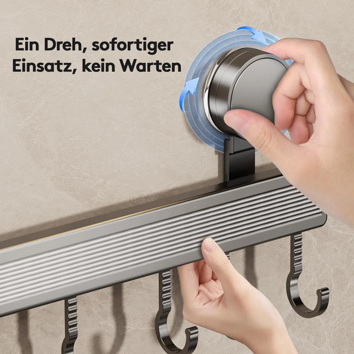 Hakenleiste Küche ohne Bohren mit Saugnapf | 8 Haken, 40 cm lang, 20 kg Tragfähigkeit, 1-Minuten-Installation | Abnehmbare rostfreie hakenleiste für Küchenutensilien