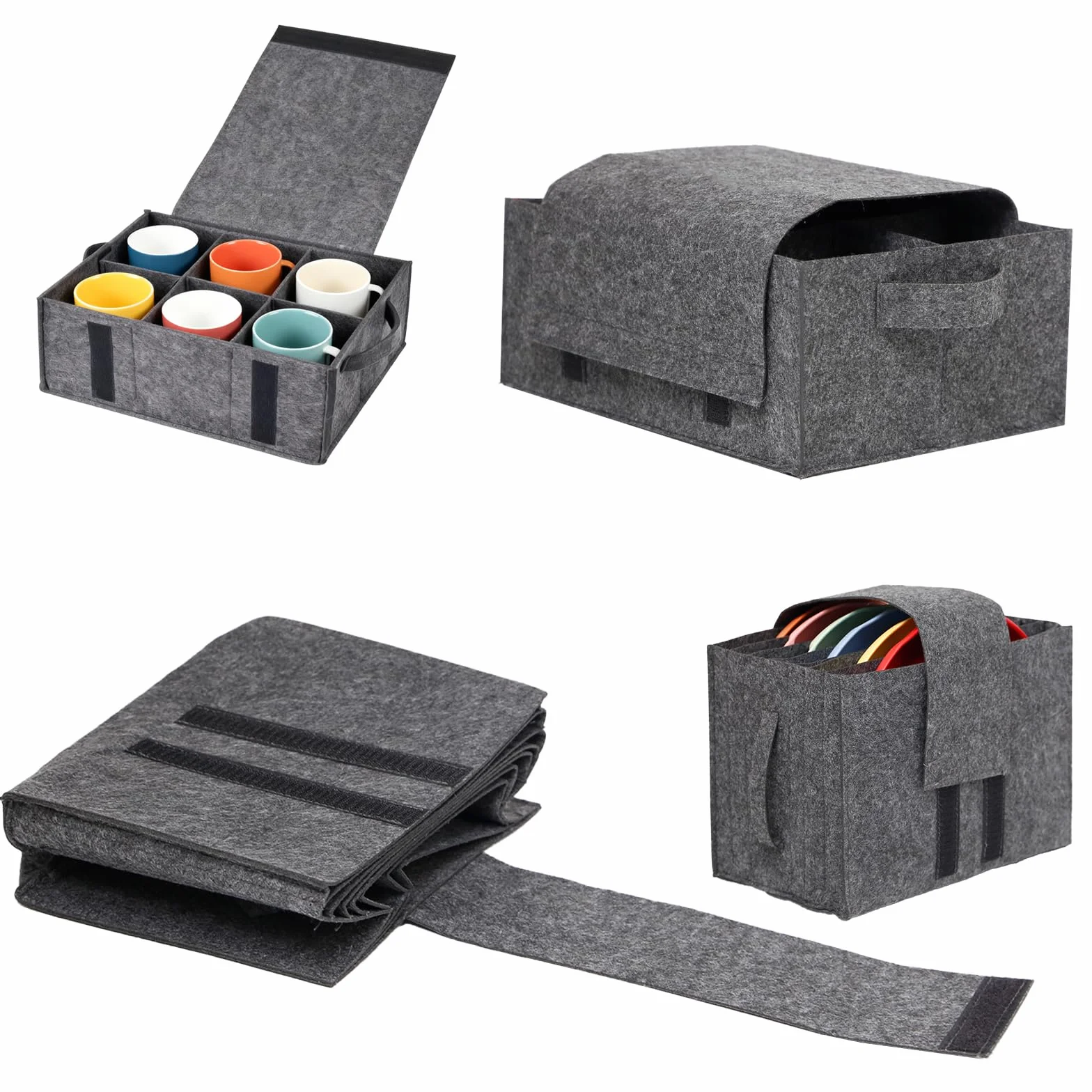 Filztasche Geschirr Camping 3 Stücke Tellerhalter & Tassenhalter Wohnmobil Filz Organizer 8 Teller 6 Tassen Geschirrhalter Aufbewahrung für Wohnwagen, Boote und Camping Zubehör