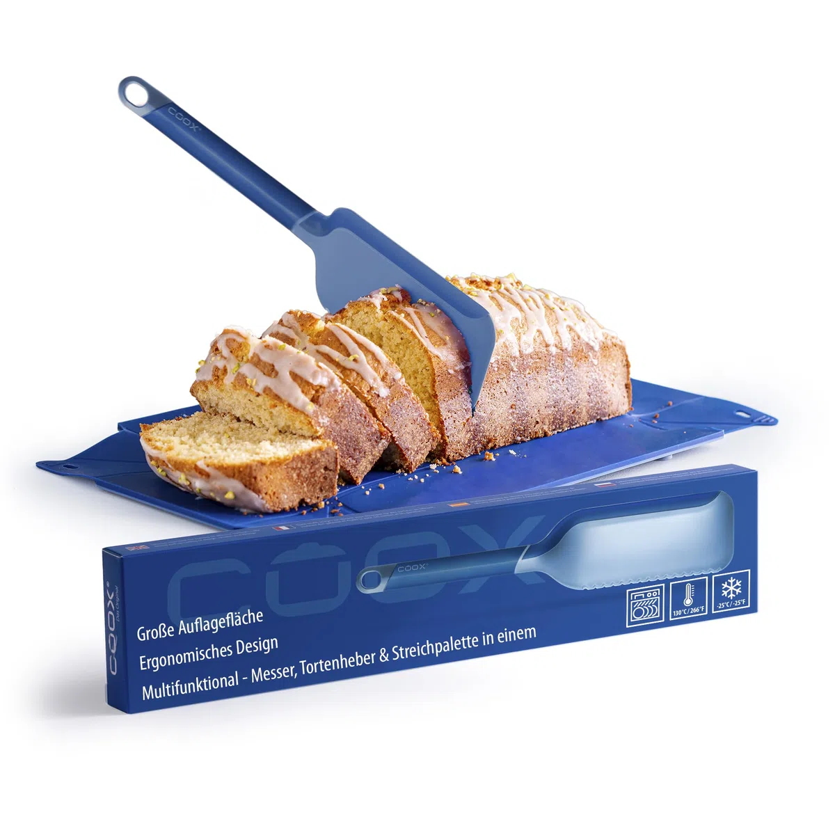 coox Schneidheber - Messer, Tortenheber & Streichpalette in einem I Perfekt für WUNDERFORM Frame I Ergonomisches Desihn I Spülmaschinenfest I BPA-frei Blau