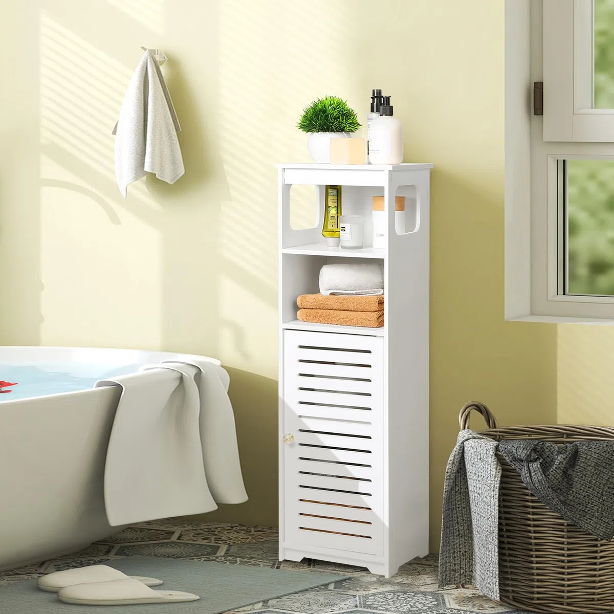 UTOKON Wasserdichter Badezimmerschrank, weißer Boden, stehender Aufbewahrungsschrank, Heimaufbewahrung, Möbelregal, geeignet für WC, Schlafzimmer, Küche, Wohnzimmer (SD)