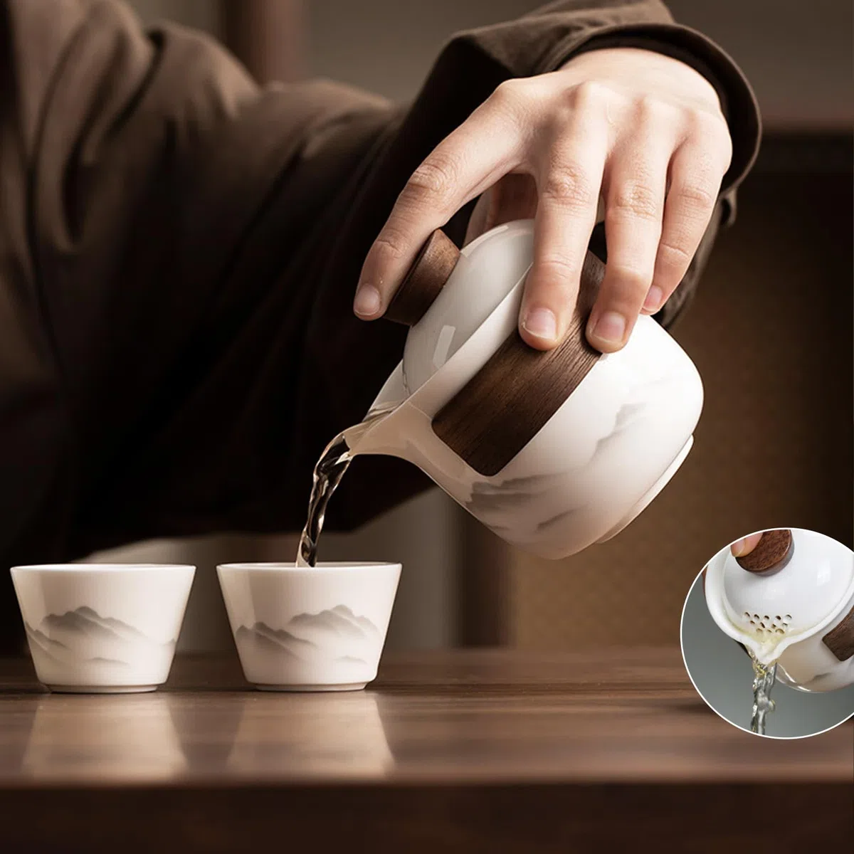 Chinesisches Gongfu-Tee-Set aus Porzellan, tragbares Keramik-Teekannen-Set, tragbare All-in-One-Mini-Reisetasche für Reisen, Zuhause, Geschenk, Outdoor-Camping, Picknick und Büro, Geschäft, Hotel