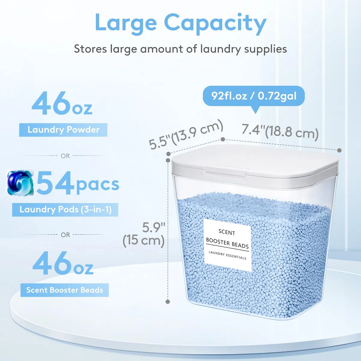 Lifewit 2700 ml/0.72gal Wäsche Pods Behälter mit Druckverschluss, Waschpulver Aufbewahrungsbox mit Etikette und Löffel, Waschmittelbox, Waschmittel Aufbewahrung für Pulver Perle Duft Booster, 2 Stück