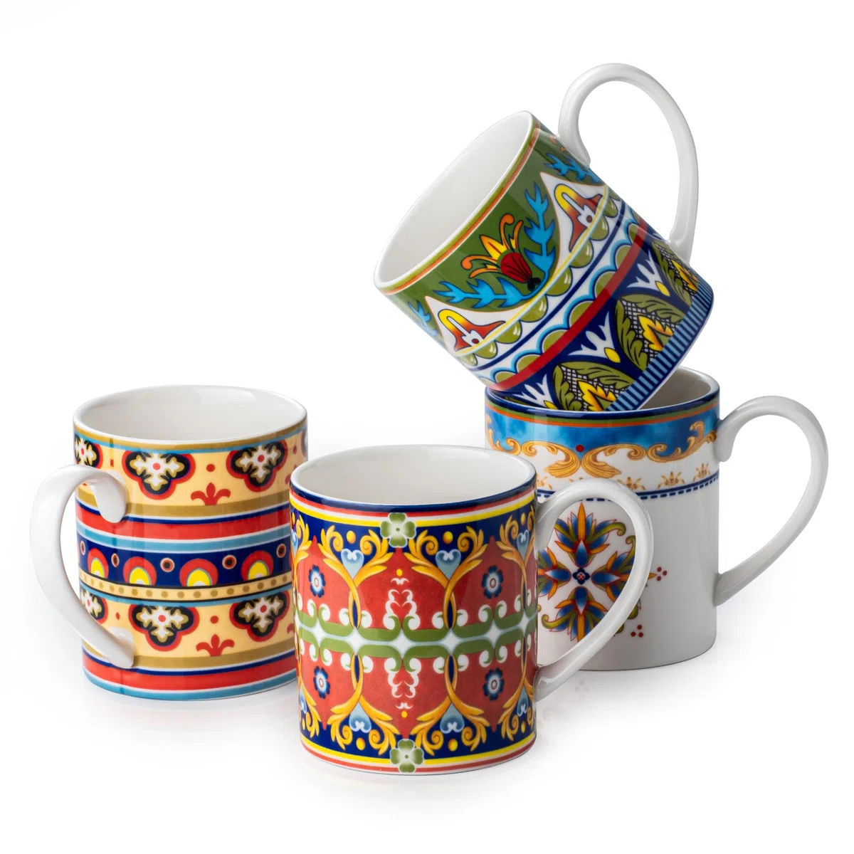 UNICASA Kaffeetasse Set, 4er Set Kaffeebecher aus Porzellan für Kaffee - 360ml, Cappuccino und Latte Macchiato, Geschirrservice 4 Farbe