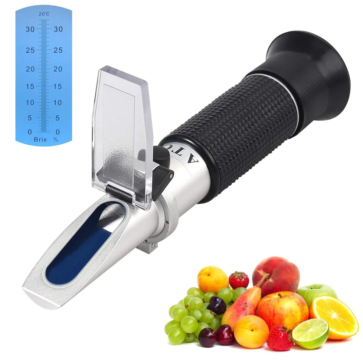 AUTOUTLET Refraktometer Brix Zucker 0-32% zuckergehalt messgerät mit ATC, Plastiktropfen, Reinigungstuch, hochpräzise Anzeige einstellbare Schärfe, Handrefraktometer für Honig Obstssaft Bier Marmelade