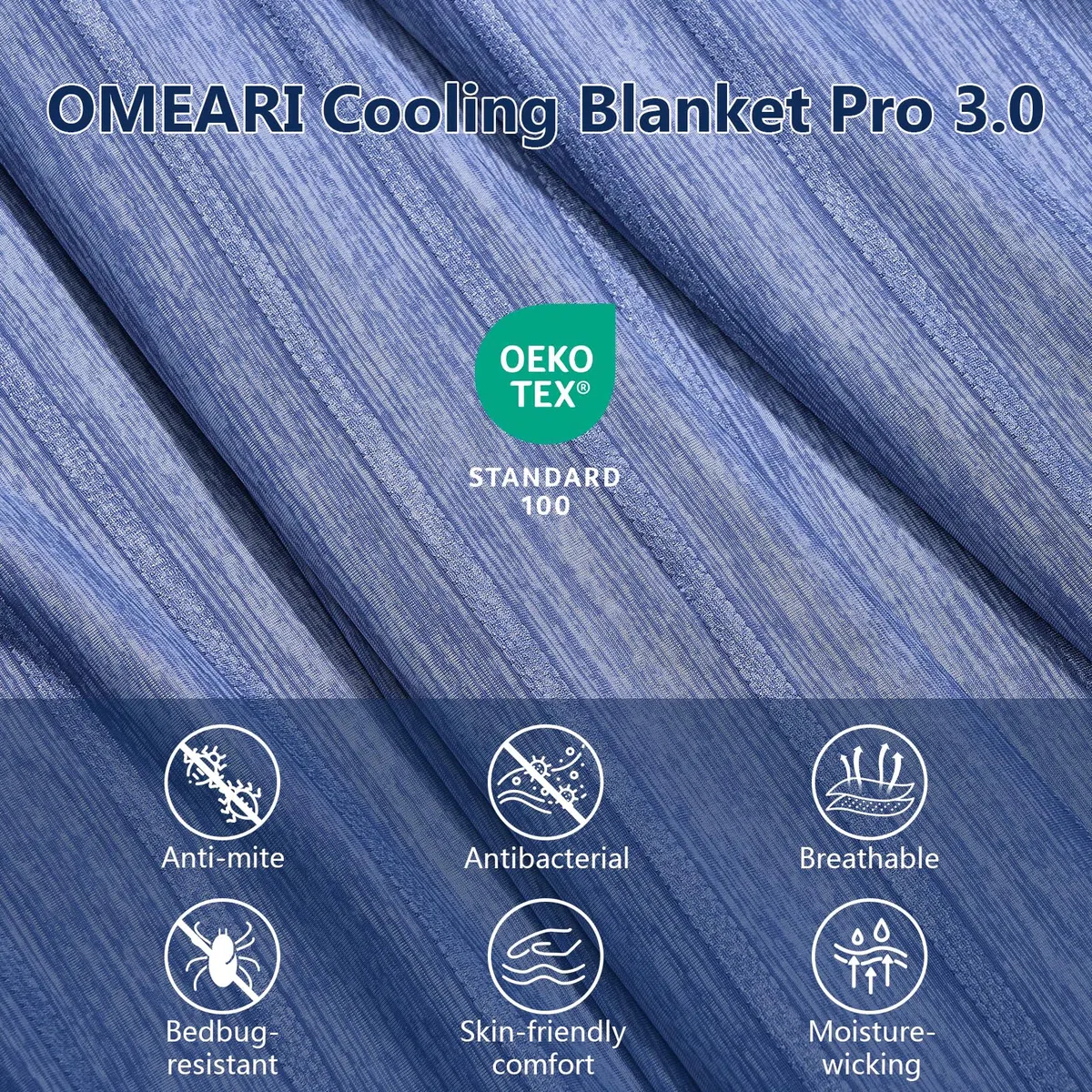 OMERAI Kühldecke Sommerdecke 150X200CM Blau Doppelseitige Kühldecke zum Schlafen Kühlfasern Bett Dünne Sommerdecke Weiche Kühlende Sommerdecke Leichte Selbstkühlende Mensch für Sofa Reise