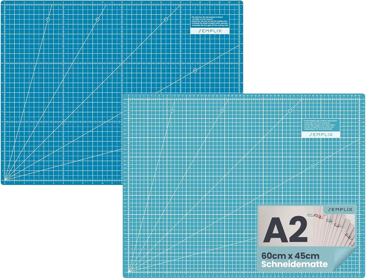 SEMPLIX Selbstheilende Schneidematte A0-A4 - Grün, Rosa, Grau, Türkis, Lila - Ideal fürs Basteln, Nähen & Patchworken - Beidseitig Bedruckt - Vorderseite cm Rückseite inch Bemaßung (Türkis-Petrol, A2)