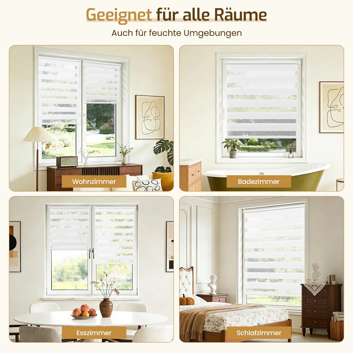 Grandekor Doppelrollo Klemmfix ohne Bohren 85x120cm Stoffbreite 85cm Weiß Fenster Rollos für innen Klemmrollos Duo Rollos für Fenster ohne Bohren mit Bohren Privatschutz UV-Schutz Zebrarollo