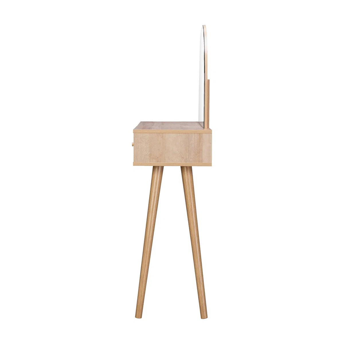 sweeek - Schminktisch mit abgerundetem Spiegel und 2 Schubladen mit Rattan-Geflecht, skandinavischer Stil, B 90 x T 35 x H 135,5 cm - Bohème