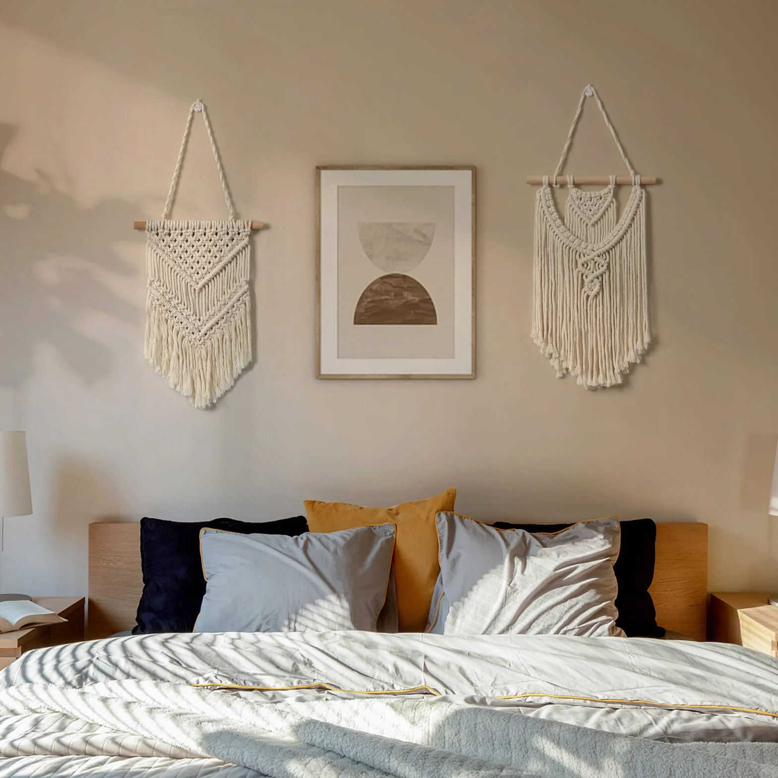 LOMOHOO 2 Stück Makramee-Wandbehang kleine gewebte Wandteppiche Wandkunst Dekoration schön für Boho-Heimdekoration Wohnung Kinderzimmer Party Dekorationen
