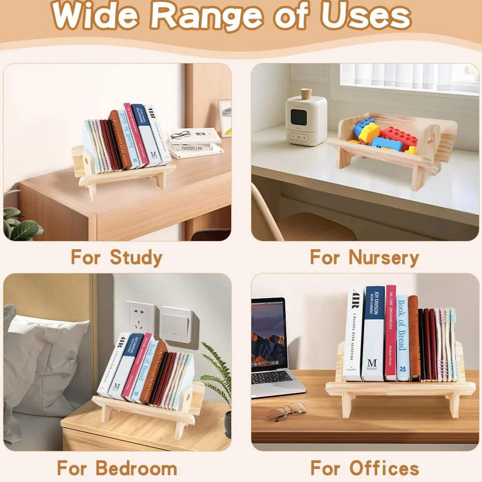 Bücherregal Klein für Tisch, Kinder Holz, Book Shelf mit Griff, Schreibtisch Regal für Bücher, Mini Organizer für Büro, Kinderzimmer, Wohnzimmer